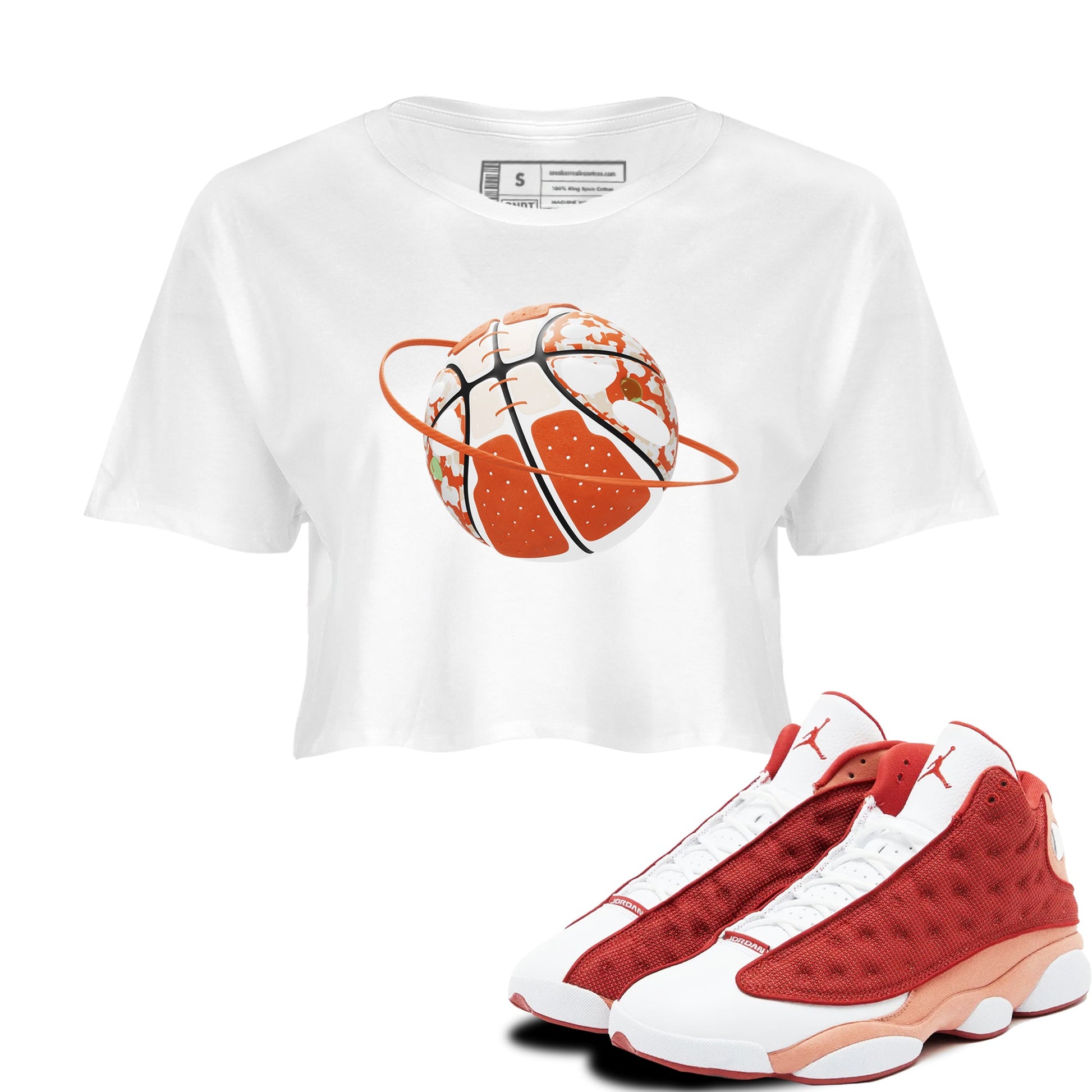 13s Dune Red shirts to match jordans Camo Basketball Planet sneaker match tees Air Jordan 13 Dune Red SNRT Sneaker Tees streetwear brand White 1 crop tee