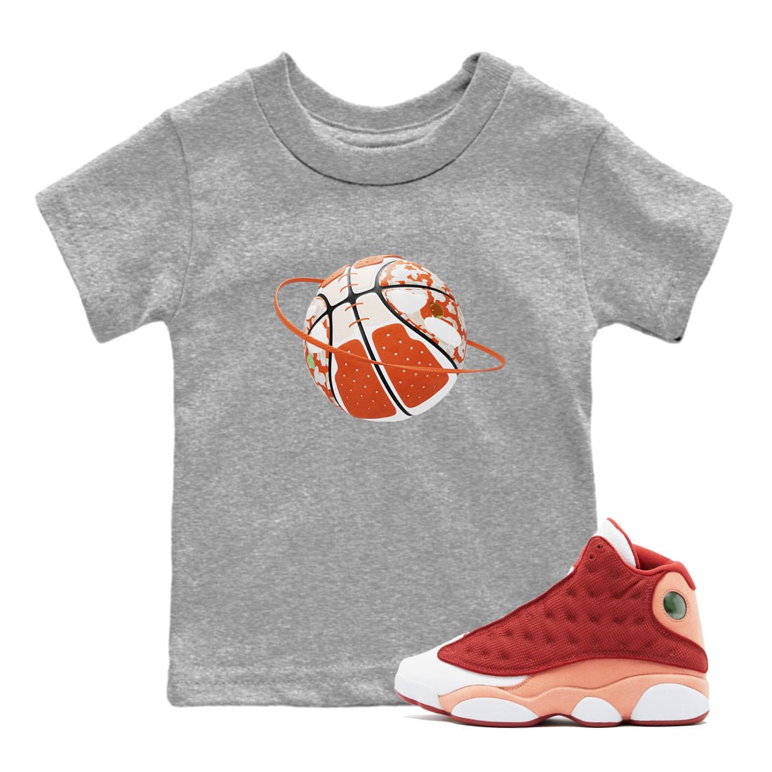 13s Dune Red shirts to match jordans Camo Basketball Planet sneaker match tees Air Jordan 13 Dune Red SNRT Sneaker Tees streetwear brand Baby and Youth Heather Grey 1 cotton tee