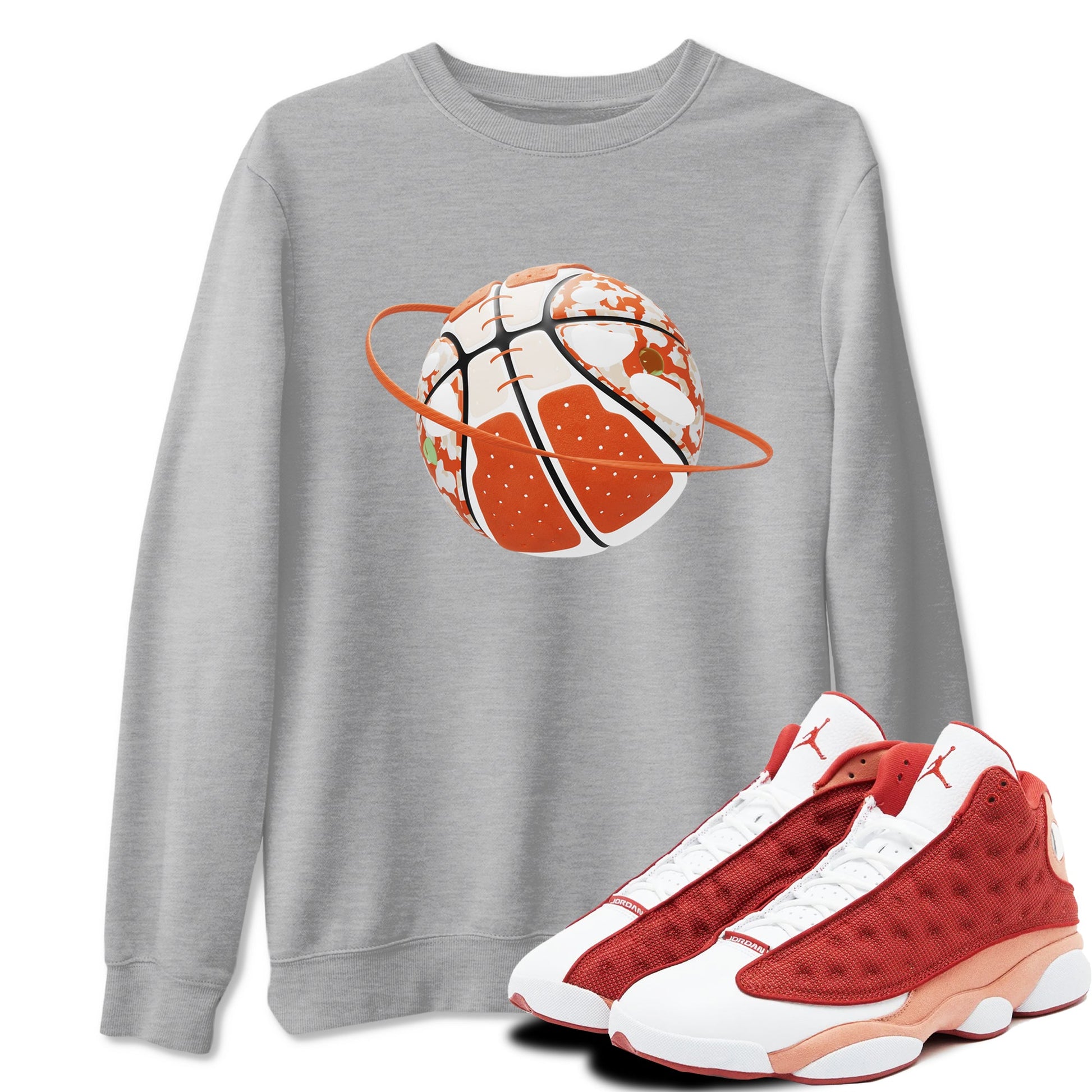 13s Dune Red shirts to match jordans Camo Basketball Planet sneaker match tees Air Jordan 13 Dune Red SNRT Sneaker Tees streetwear brand Heather Grey 1 unisex cotton tee