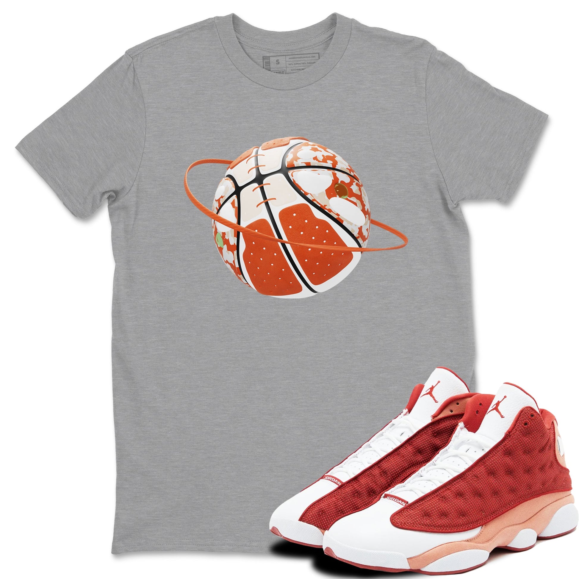 13s Dune Red shirts to match jordans Camo Basketball Planet sneaker match tees Air Jordan 13 Dune Red SNRT Sneaker Tees streetwear brand Heather Grey 1 unisex cotton tee