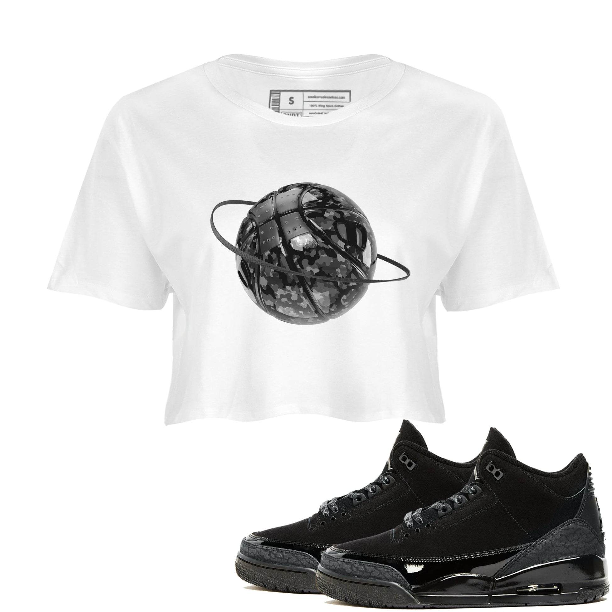 Air Jordan 3 Black Cat shirts to match jordans Camo Basketball Planet sneaker tees 3s Retro Black Cat best t-shirts to wear with jordans SNRT Sneaker Tees unisex cotton White 1 crop tee
