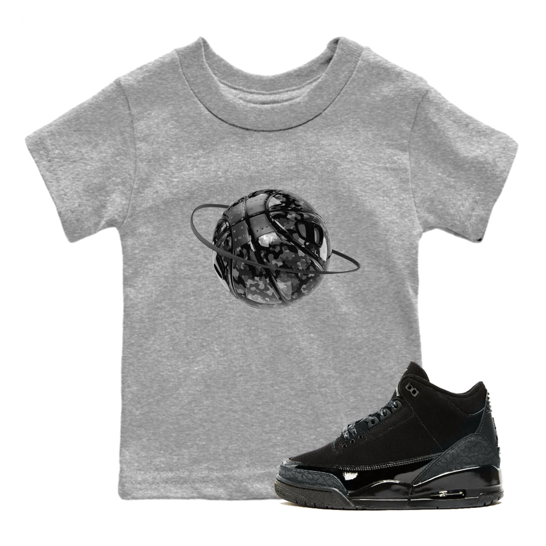 Air Jordan 3 Black Cat shirts to match jordans Camo Basketball Planet sneaker tees 3s Retro Black Cat best t-shirts to wear with jordans SNRT Sneaker Tees Youth Baby Heather Grey 1 tee