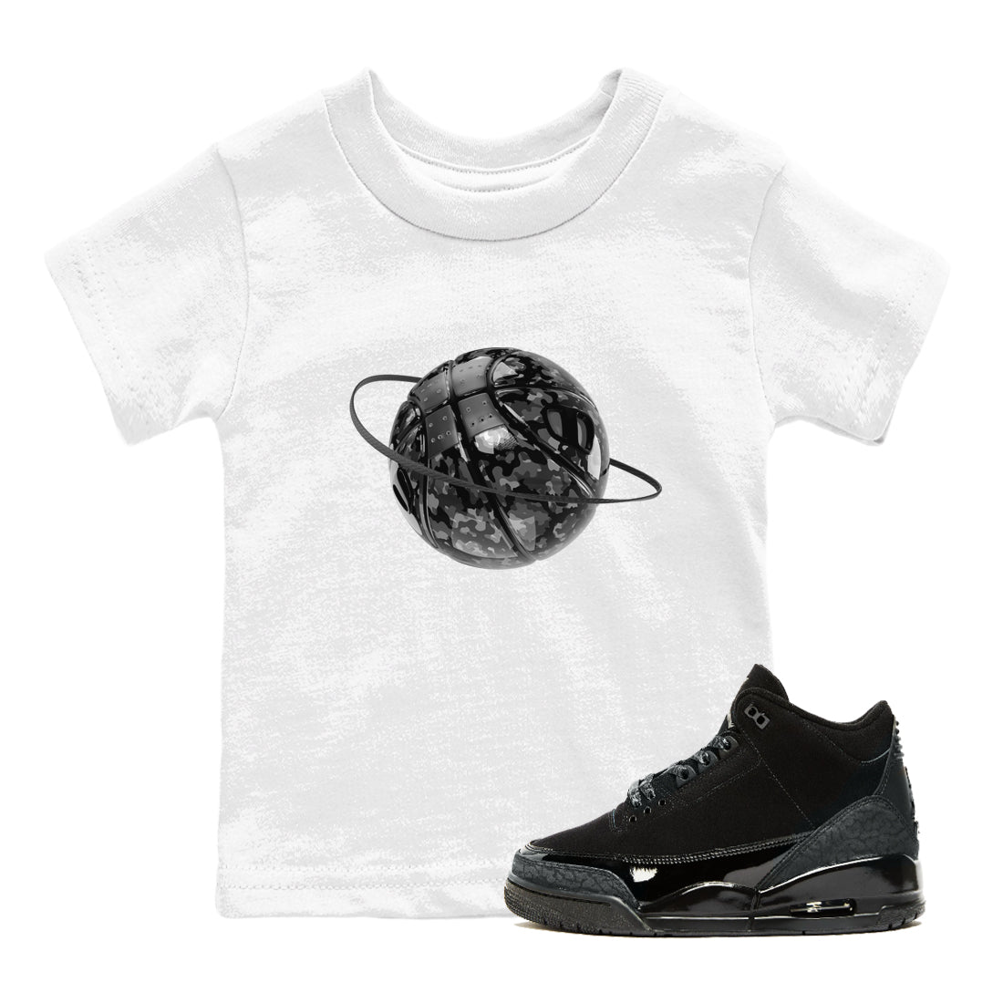 Air Jordan 3 Black Cat shirts to match jordans Camo Basketball Planet sneaker tees 3s Retro Black Cat best t-shirts to wear with jordans SNRT Sneaker Tees Youth Baby White 1 tee