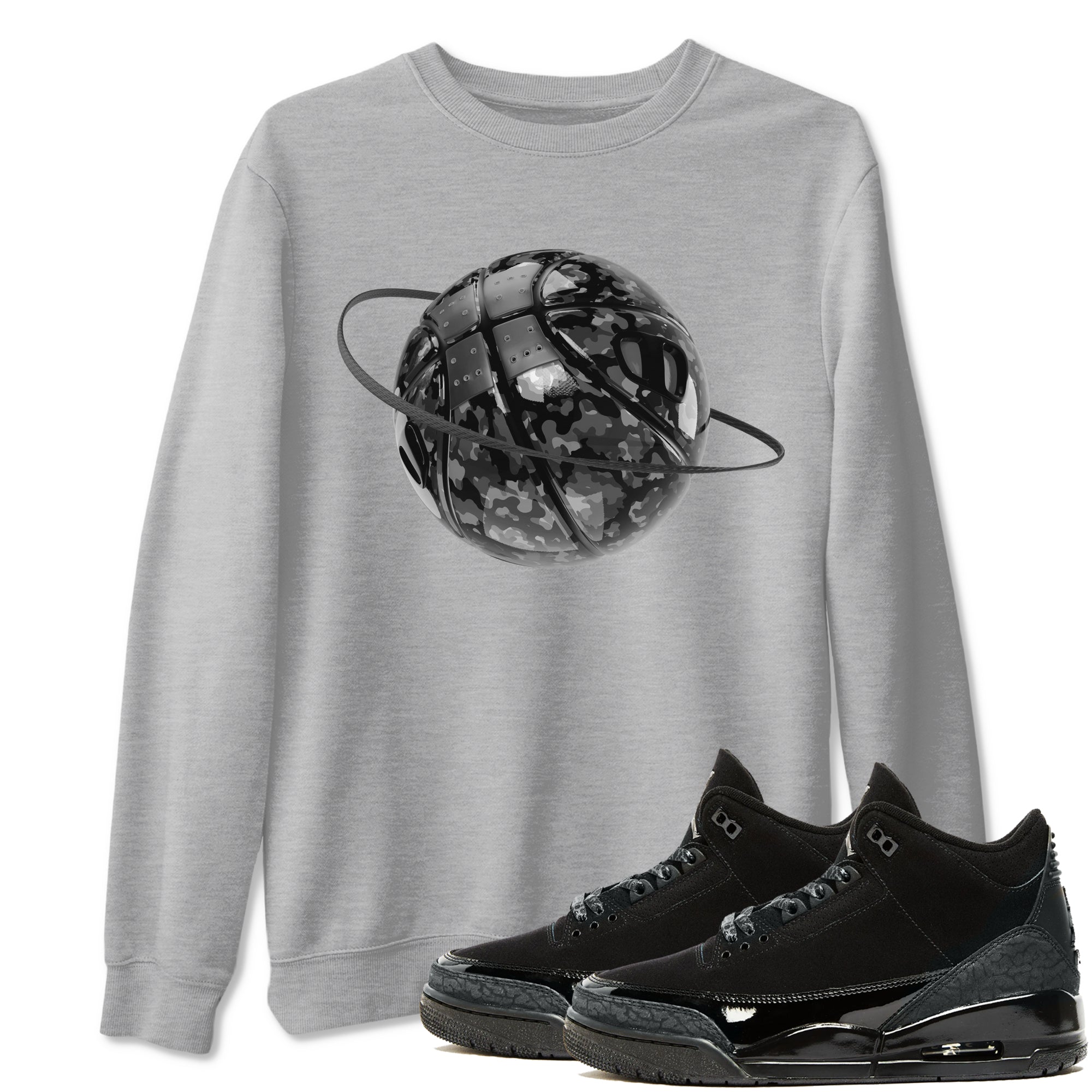 Air Jordan 3 Black Cat shirts to match jordans Camo Basketball Planet sneaker tees 3s Retro Black Cat best t-shirts to wear with jordans SNRT Sneaker Tees unisex cotton Heather Grey 1 shirts