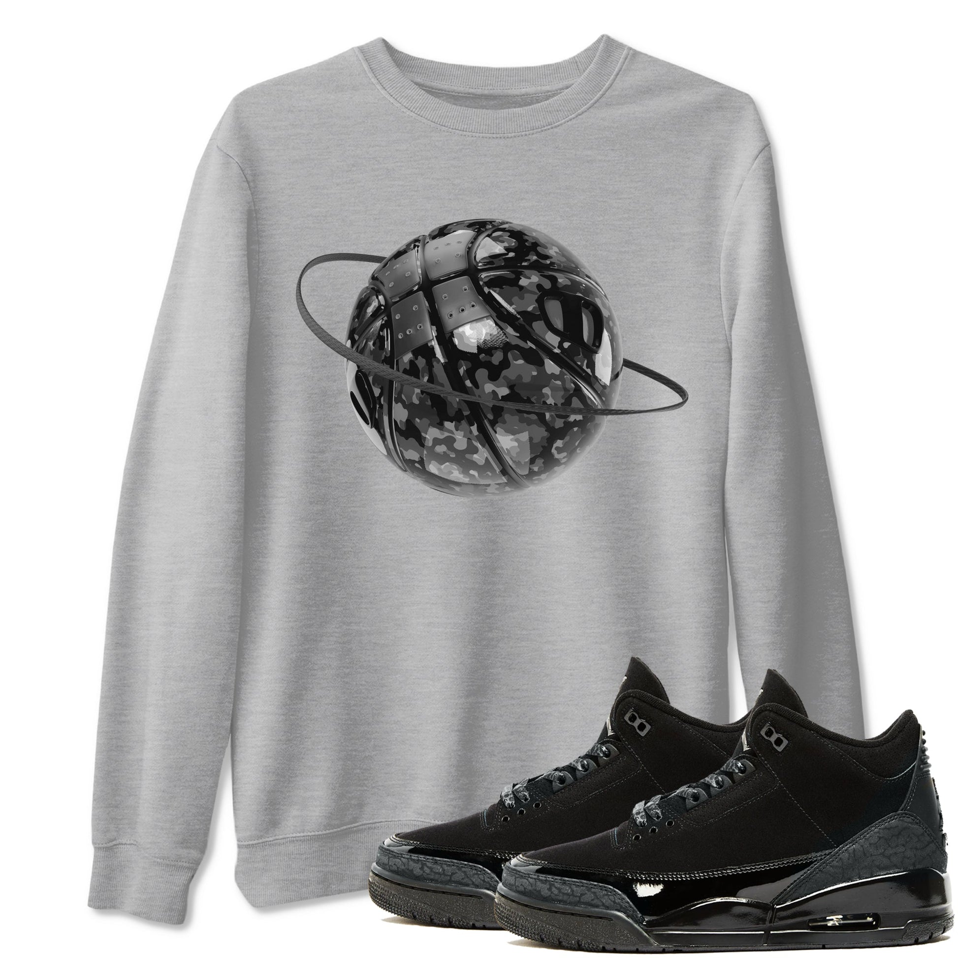 Air Jordan 3 Black Cat shirts to match jordans Camo Basketball Planet sneaker tees 3s Retro Black Cat best t-shirts to wear with jordans SNRT Sneaker Tees unisex cotton Heather Grey 1 shirts