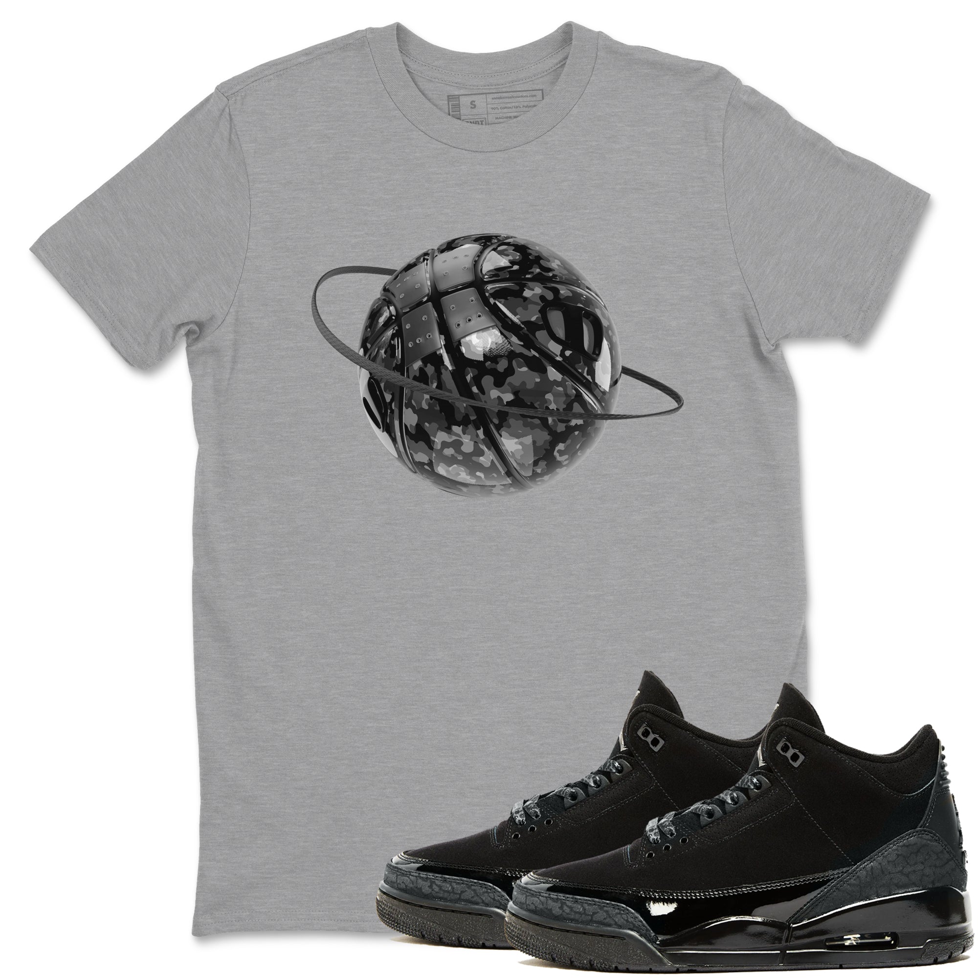Air Jordan 3 Black Cat shirts to match jordans Camo Basketball Planet sneaker tees 3s Retro Black Cat best t-shirts to wear with jordans SNRT Sneaker Tees unisex cotton Heather Grey 1 shirts