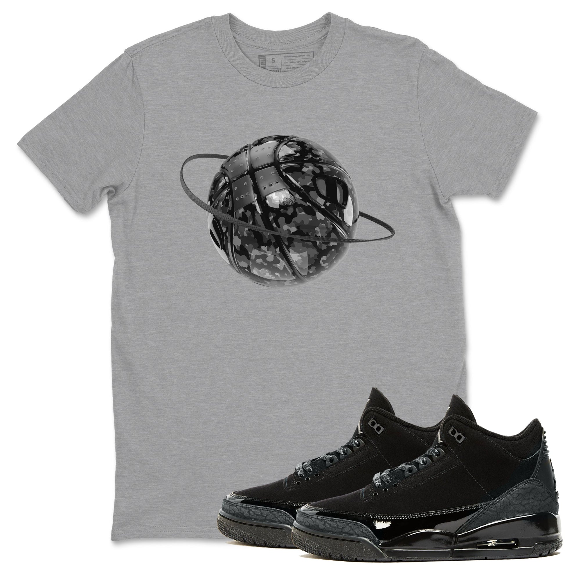 Air Jordan 3 Black Cat shirts to match jordans Camo Basketball Planet sneaker tees 3s Retro Black Cat best t-shirts to wear with jordans SNRT Sneaker Tees unisex cotton Heather Grey 1 shirts