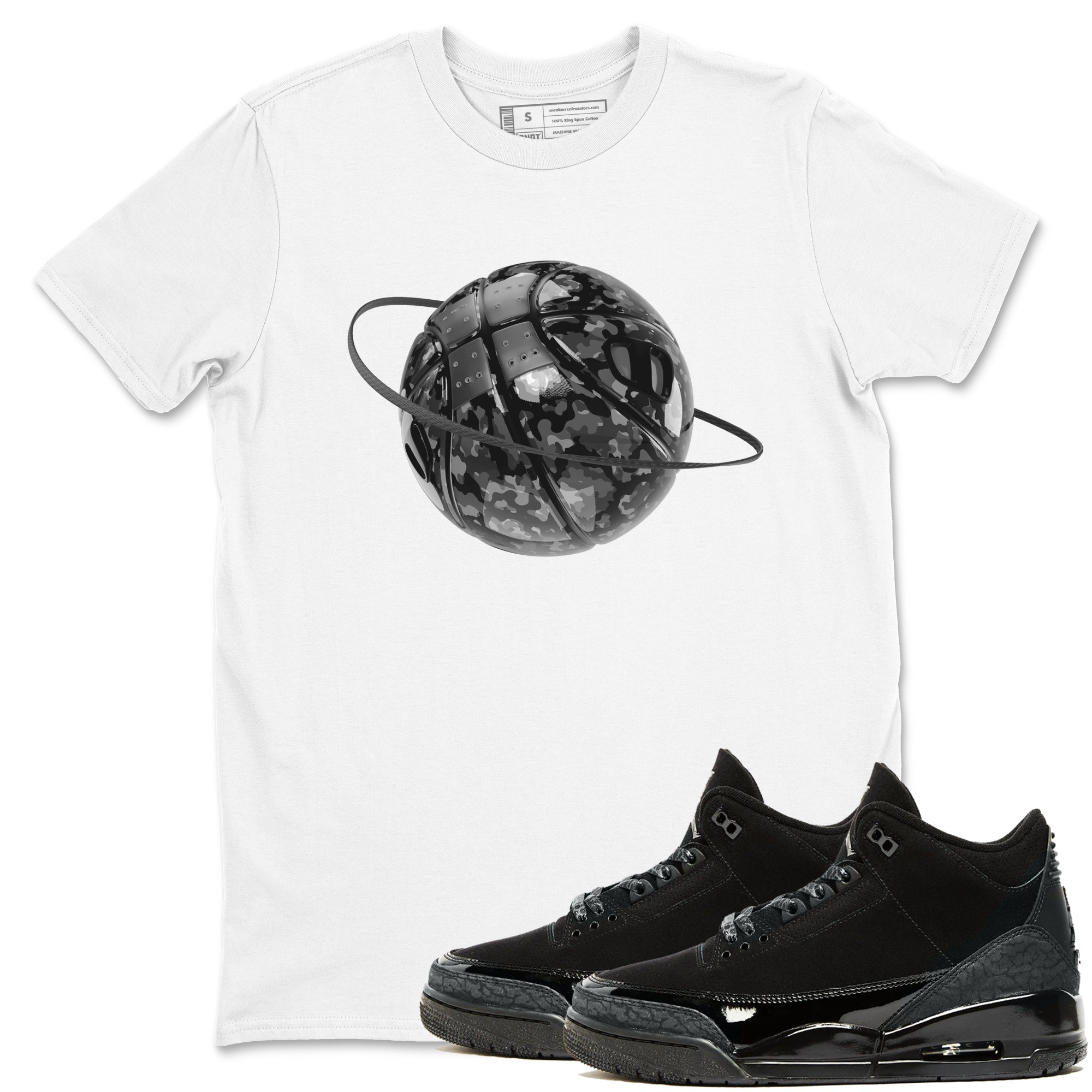 Air Jordan 3 Black Cat shirts to match jordans Camo Basketball Planet sneaker tees 3s Retro Black Cat best t-shirts to wear with jordans SNRT Sneaker Tees unisex cotton White 1 shirts