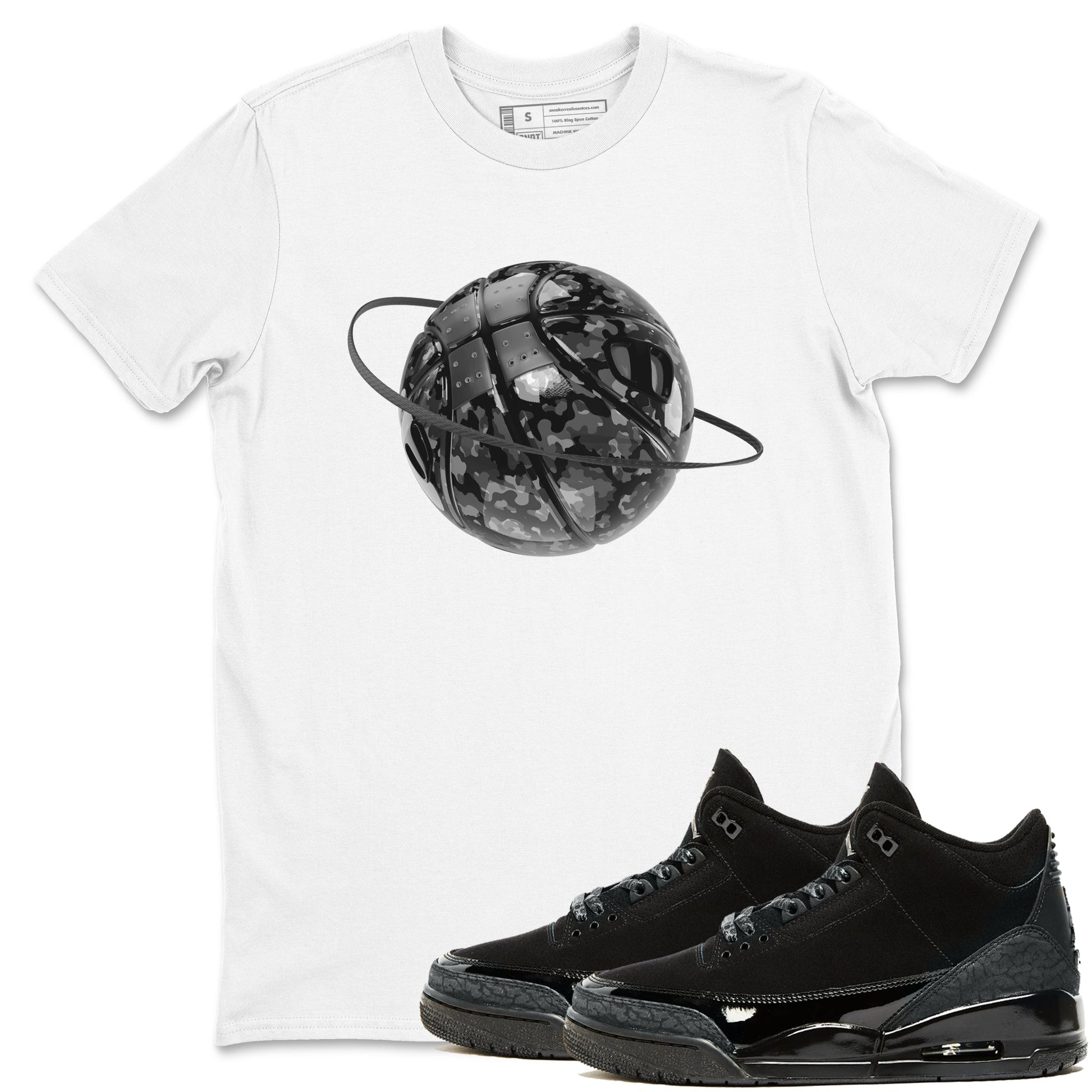 Air Jordan 3 Black Cat shirts to match jordans Camo Basketball Planet sneaker tees 3s Retro Black Cat best t-shirts to wear with jordans SNRT Sneaker Tees unisex cotton White 1 shirts