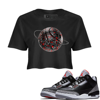 3s Black Cement shirts to match jordans Camo Basketball Planet sneaker match tees Air Jordan 3 Black Cement match shoes to clothes SNRT Sneaker Tees unisex cotton Black 1 crop tee