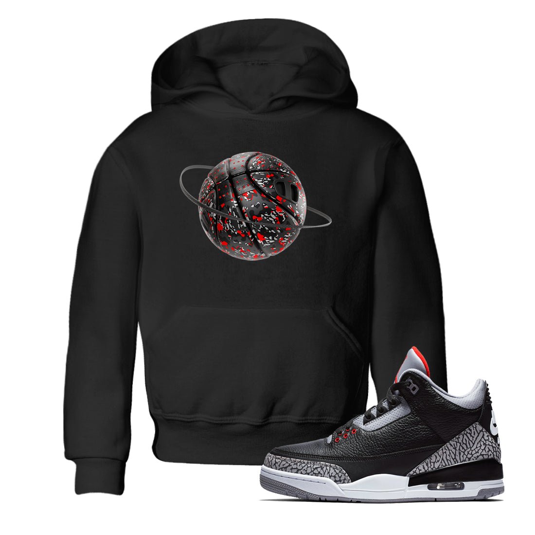 3s Black Cement shirts to match jordans Camo Basketball Planet sneaker match tees Air Jordan 3 Black Cement match shoes to clothes SNRT Sneaker Tees Youth Baby Black 1 tee