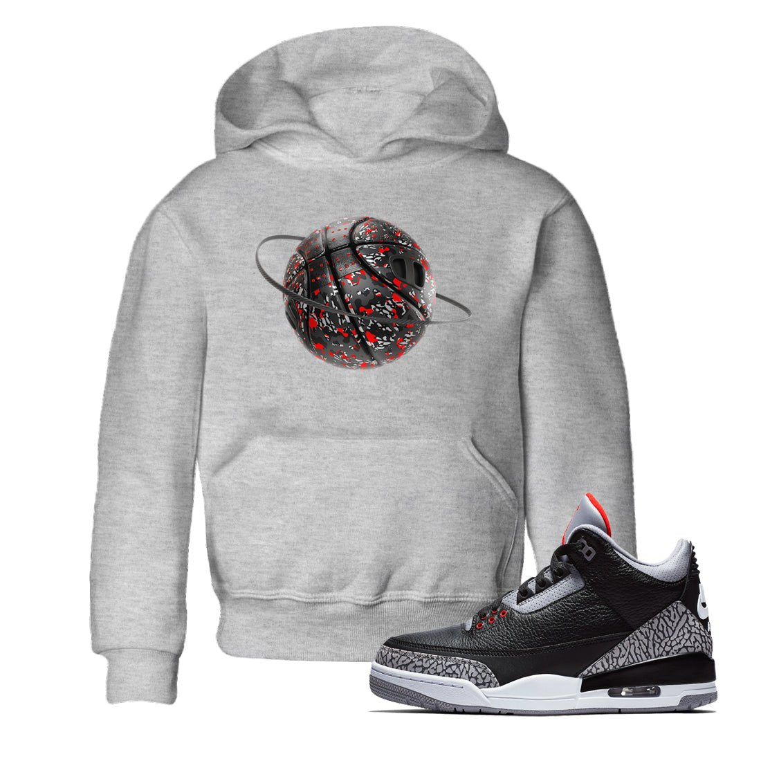 3s Black Cement shirts to match jordans Camo Basketball Planet sneaker match tees Air Jordan 3 Black Cement match shoes to clothes SNRT Sneaker Tees Youth Baby Heather Grey 1 tee