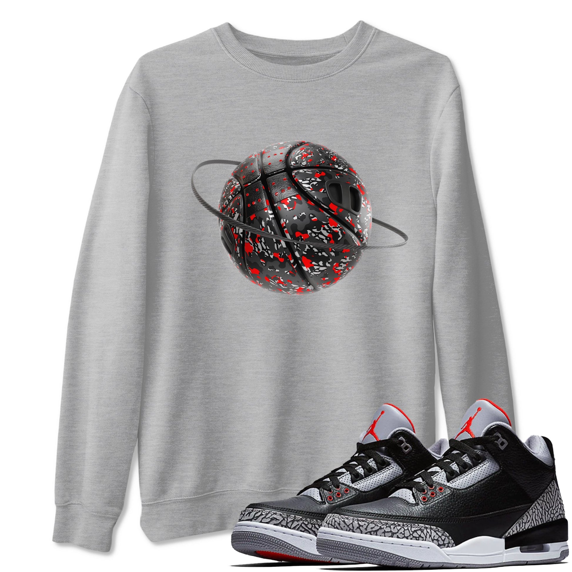 3s Black Cement shirts to match jordans Camo Basketball Planet sneaker match tees Air Jordan 3 Black Cement match shoes to clothes SNRT Sneaker Tees unisex cotton Heather Grey 1 shirts