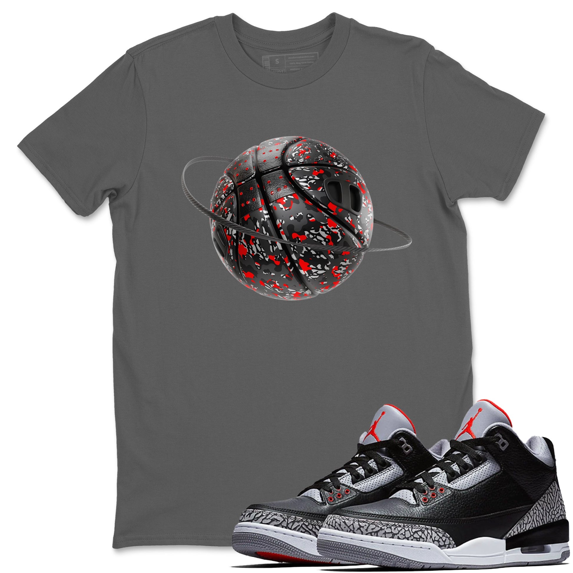 3s Black Cement shirts to match jordans Camo Basketball Planet sneaker match tees Air Jordan 3 Black Cement match shoes to clothes SNRT Sneaker Tees unisex cotton Cool Grey 1 shirts