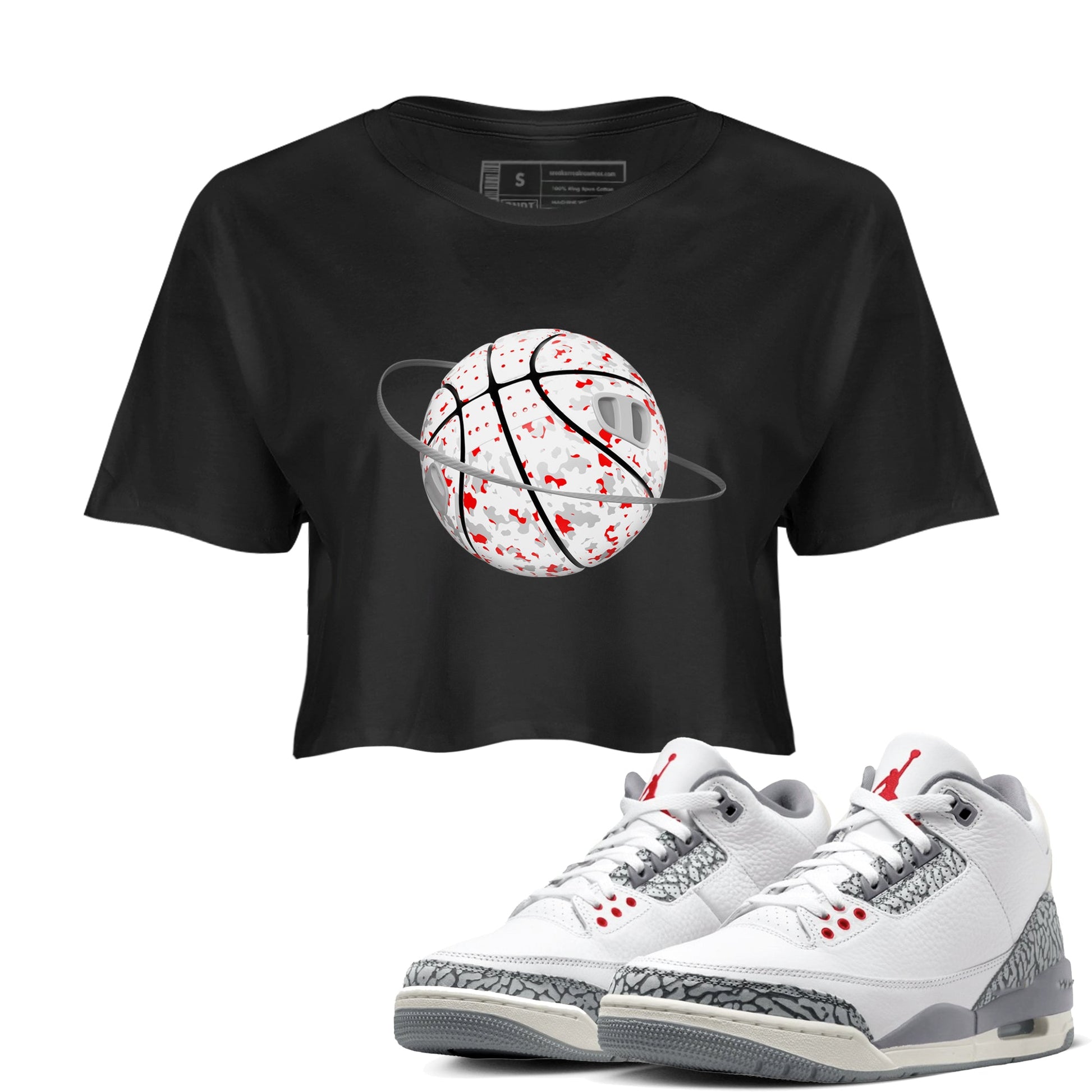 3s Cement Grey shirts to match jordans Camo Basketball Planet sneaker match tees Air Jordan 3 Cement Grey SNRT Sneaker Release Tees unisex cotton Black 1 Crop Shirts