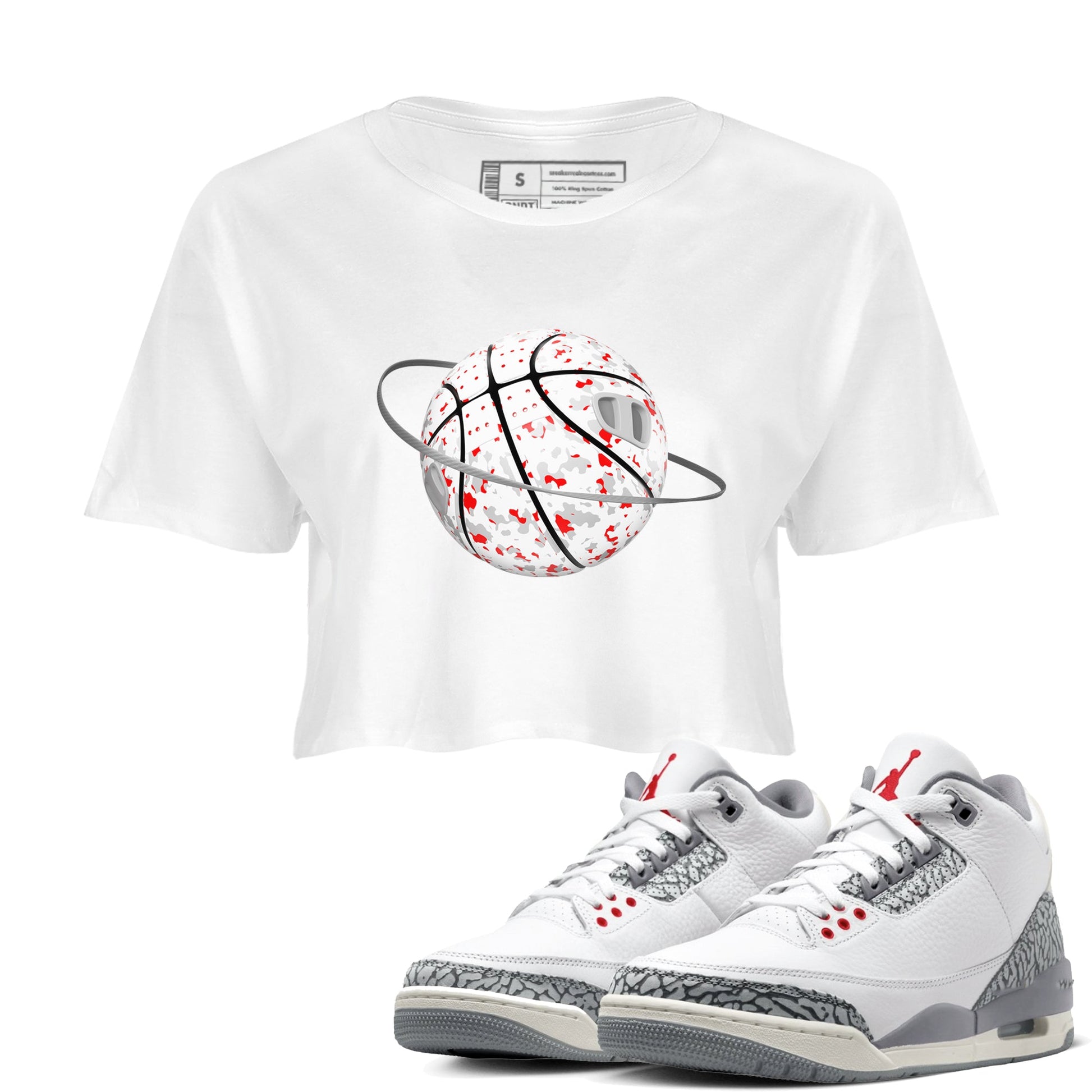 3s Cement Grey shirts to match jordans Camo Basketball Planet sneaker match tees Air Jordan 3 Cement Grey SNRT Sneaker Release Tees unisex cotton White 1 Crop Shirts