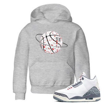 3s Cement Grey shirts to match jordans Camo Basketball Planet sneaker match tees Air Jordan 3 Cement Grey SNRT Sneaker Release Tees Youth Baby Heather Grey 1 crew neck shirts