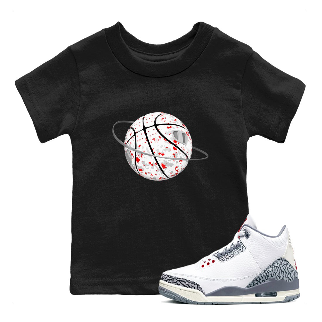3s Cement Grey shirts to match jordans Camo Basketball Planet sneaker match tees Air Jordan 3 Cement Grey SNRT Sneaker Release Tees Youth Baby Black 1 crew neck shirts