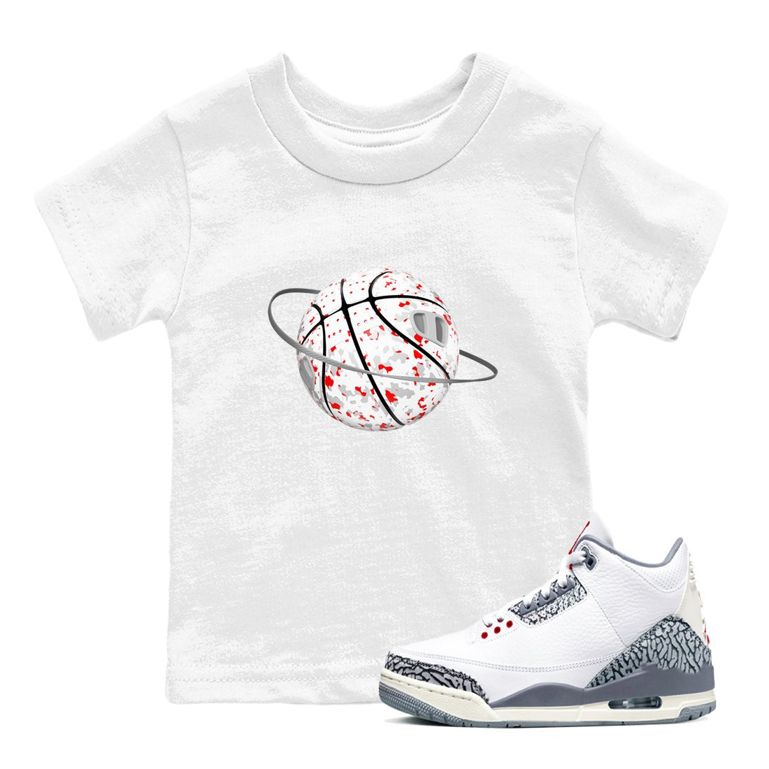 3s Cement Grey shirts to match jordans Camo Basketball Planet sneaker match tees Air Jordan 3 Cement Grey SNRT Sneaker Release Tees Youth Baby White 1 crew neck shirts