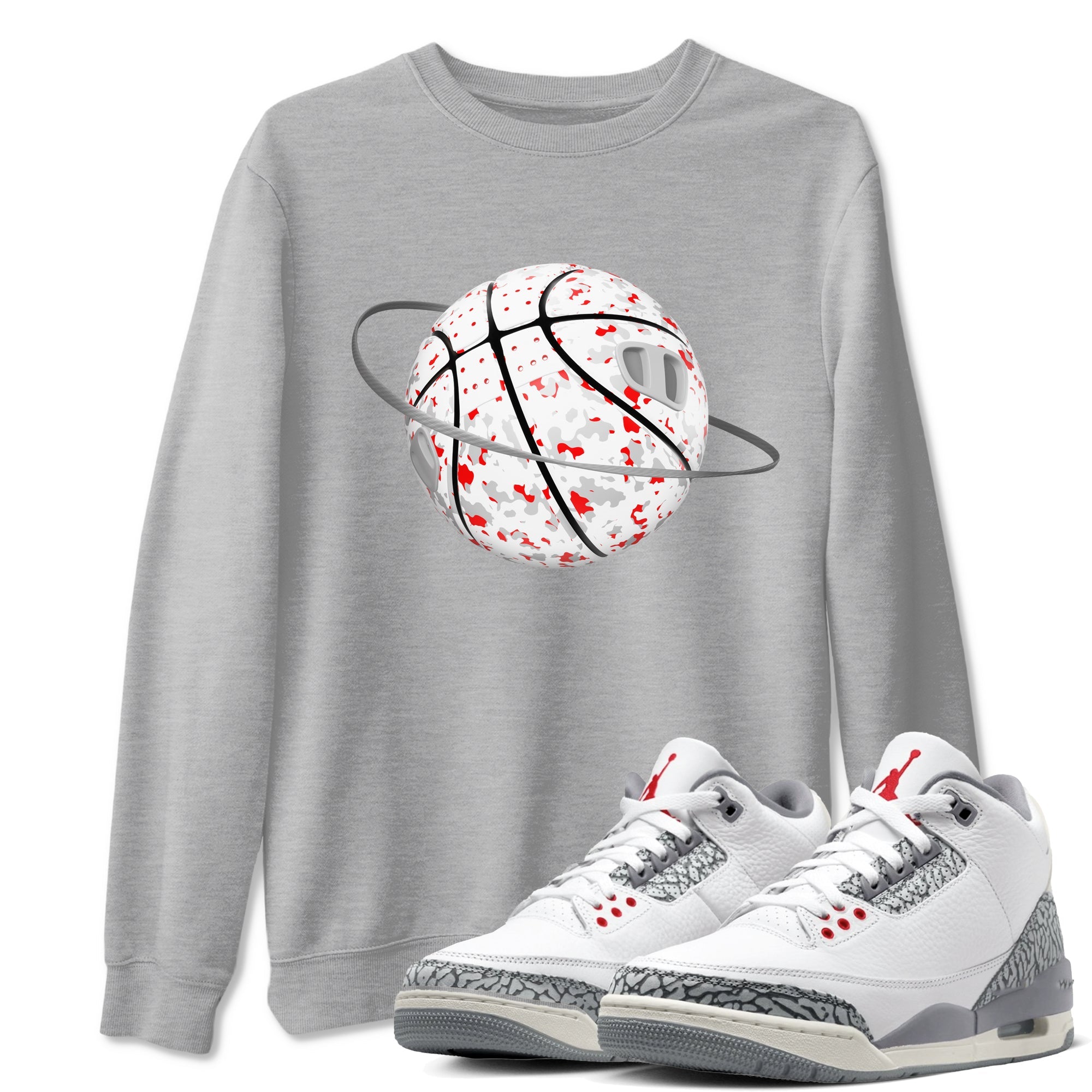 3s Cement Grey shirts to match jordans Camo Basketball Planet sneaker match tees Air Jordan 3 Cement Grey SNRT Sneaker Release Tees unisex cotton Heather Grey 1 crew neck shirts