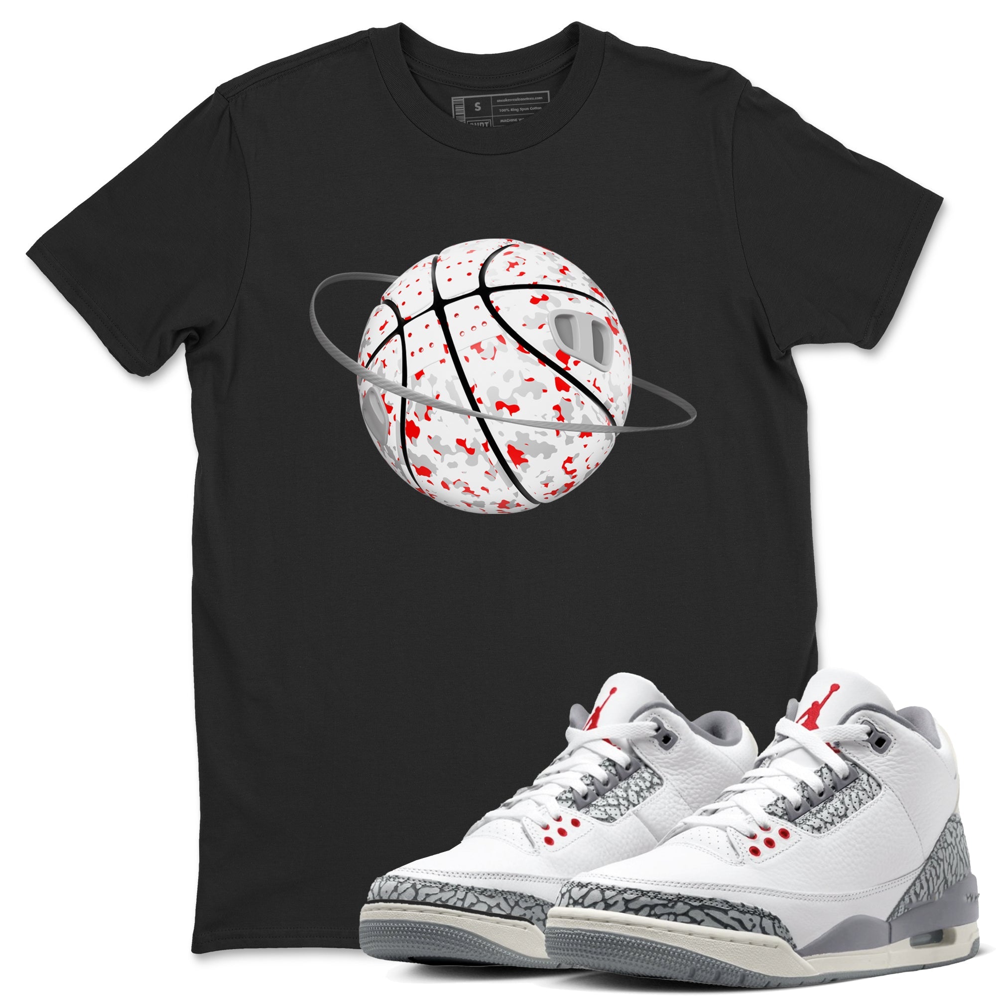 3s Cement Grey shirts to match jordans Camo Basketball Planet sneaker match tees Air Jordan 3 Cement Grey SNRT Sneaker Release Tees unisex cotton Black 1 crew neck shirts