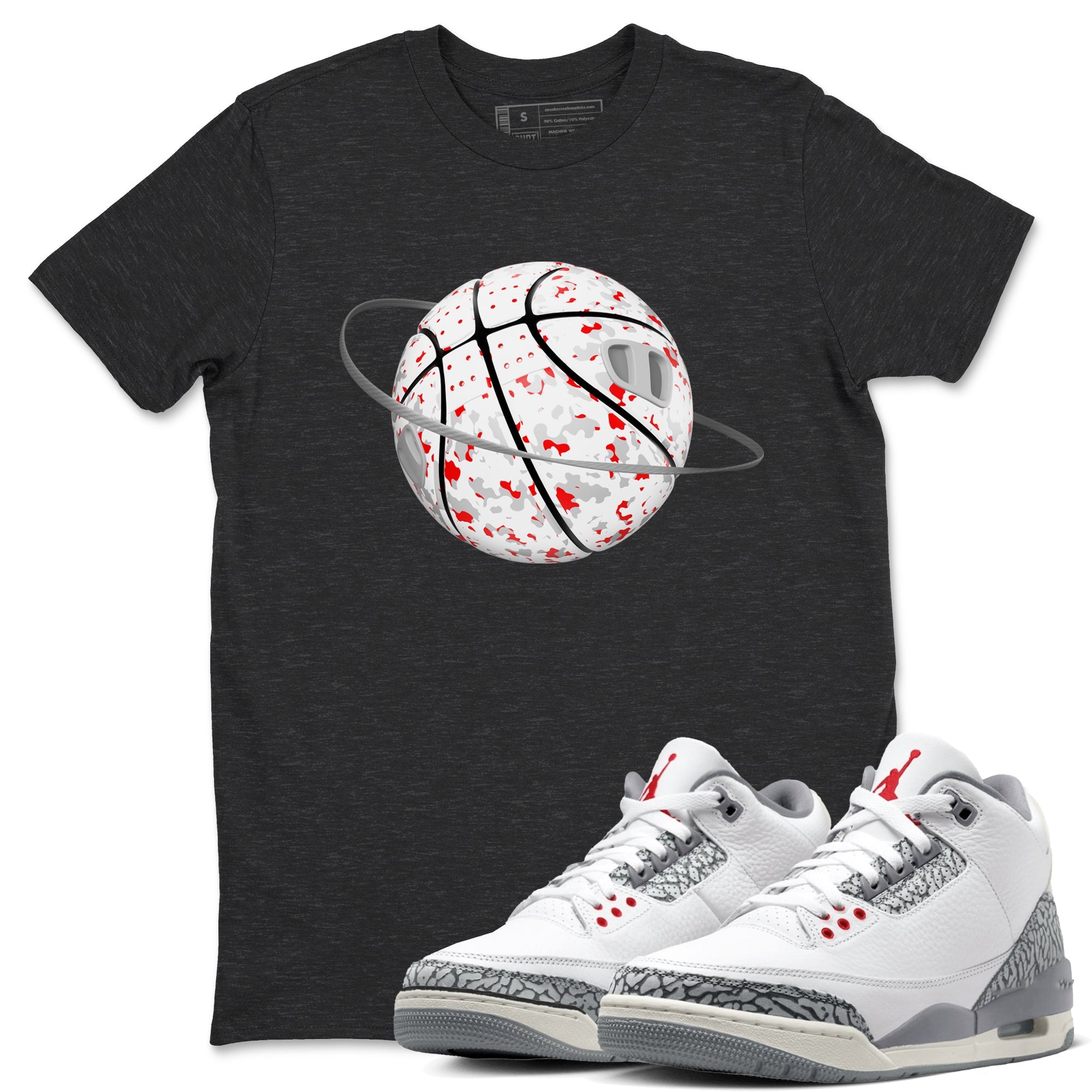 3s Cement Grey shirts to match jordans Camo Basketball Planet sneaker match tees Air Jordan 3 Cement Grey SNRT Sneaker Release Tees unisex cotton Charcoal Heather 1 crew neck shirts