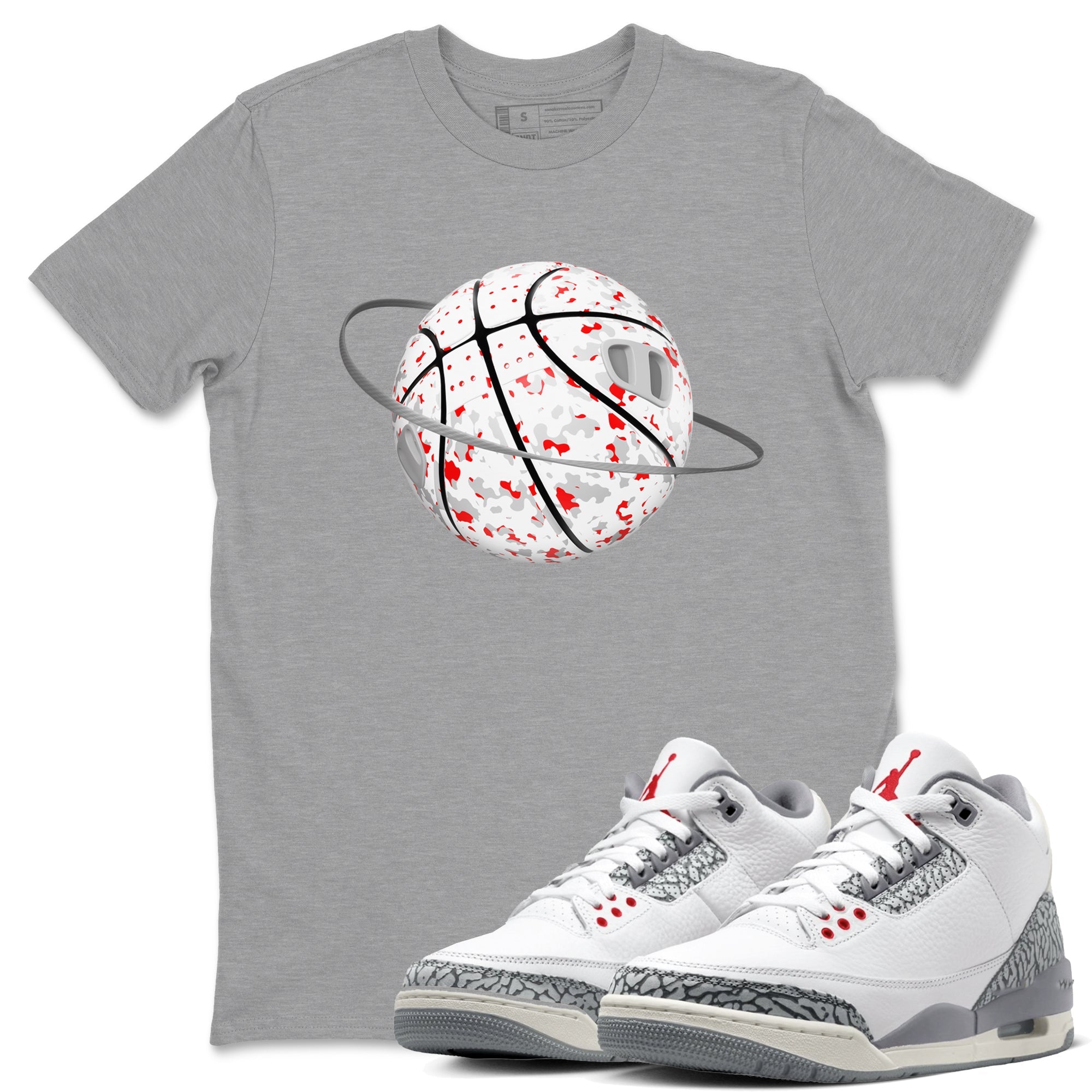 3s Cement Grey shirts to match jordans Camo Basketball Planet sneaker match tees Air Jordan 3 Cement Grey SNRT Sneaker Release Tees unisex cotton Heather Grey 1 crew neck shirts
