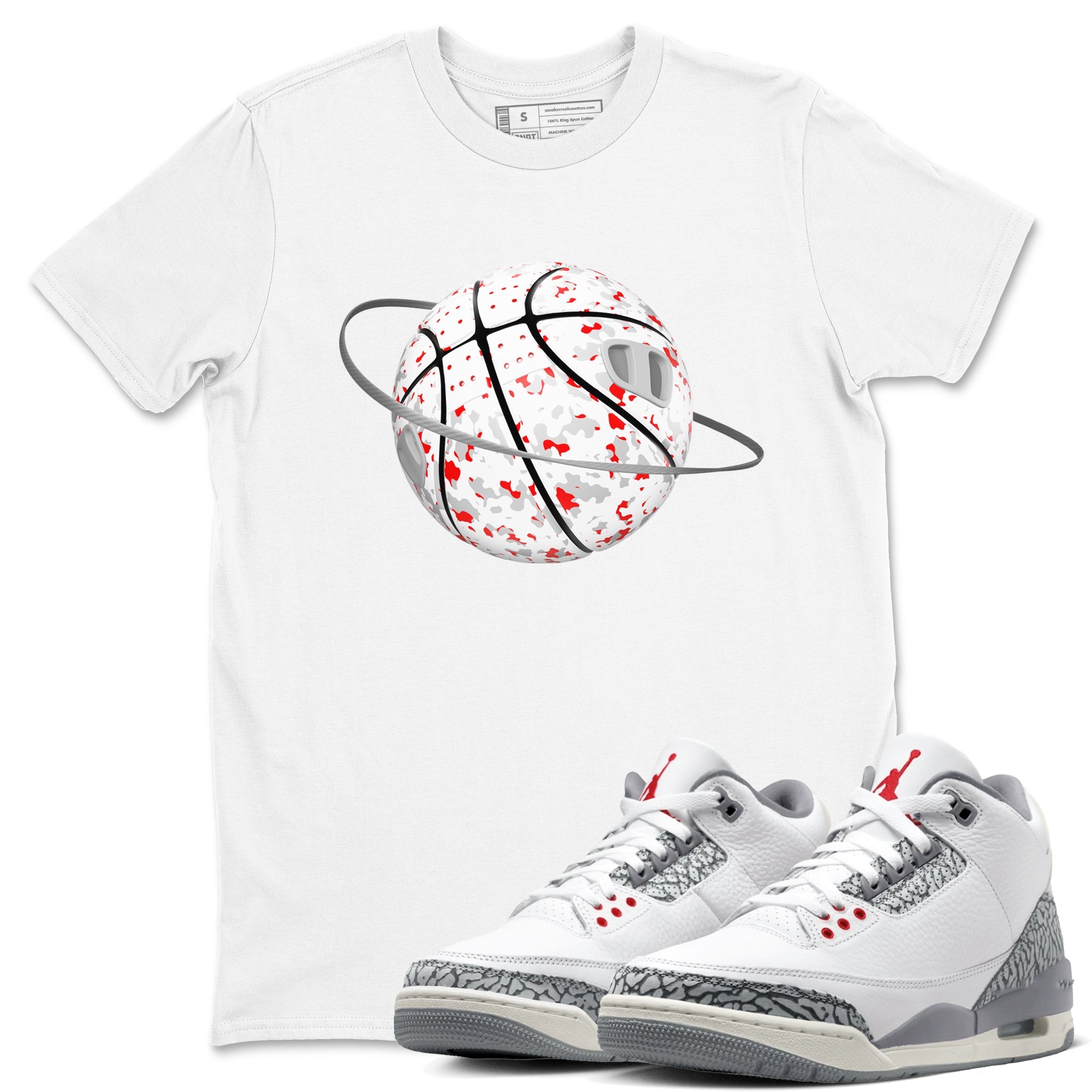 3s Cement Grey shirts to match jordans Camo Basketball Planet sneaker match tees Air Jordan 3 Cement Grey SNRT Sneaker Release Tees unisex cotton White 1 crew neck shirts
