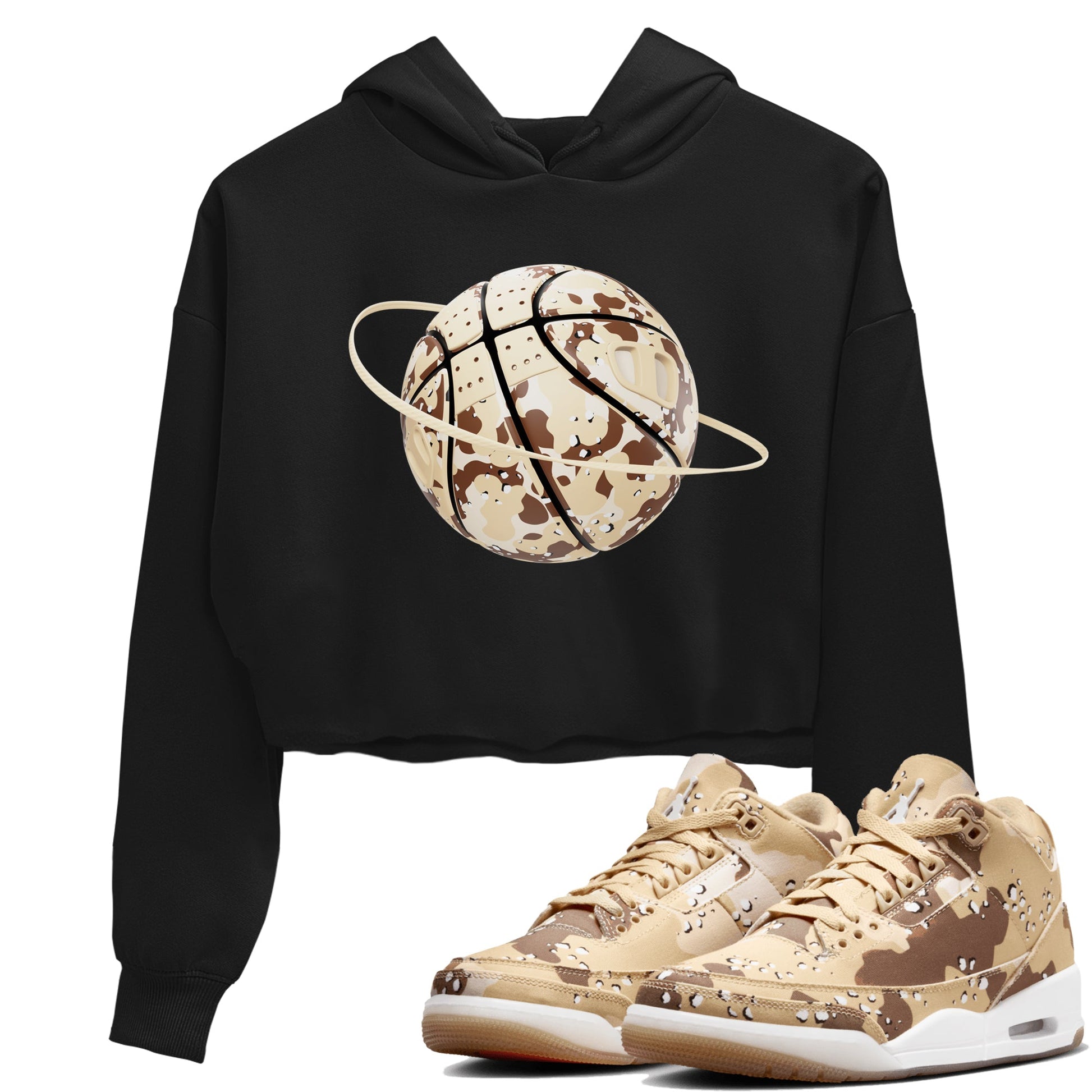 AJ3 Desert Camo shirts to match jordans Camo Basketball Planet sneaker match tees Air Jordan 3 Desert Camo SNRT Sneaker Tees streetwear brand Black 1 crop tee