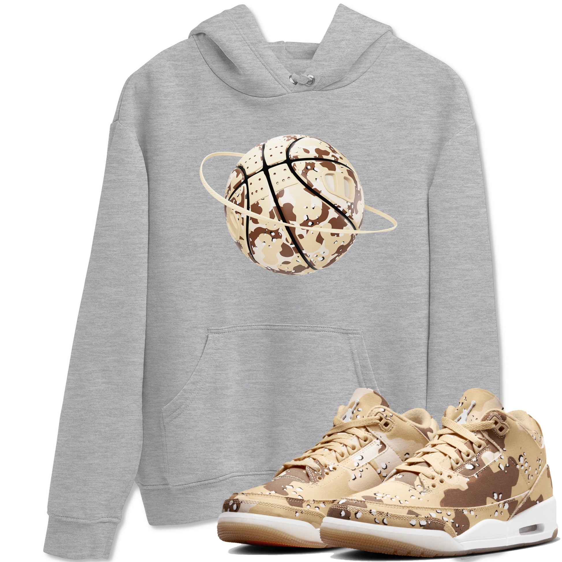 AJ3 Desert Camo shirts to match jordans Camo Basketball Planet sneaker match tees Air Jordan 3 Desert Camo SNRT Sneaker Tees streetwear brand Heather Grey 1 unisex cotton tee
