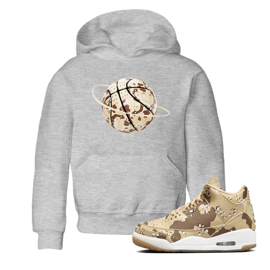 AJ3 Desert Camo shirts to match jordans Camo Basketball Planet sneaker match tees Air Jordan 3 Desert Camo SNRT Sneaker Tees streetwear brand Baby and Youth Heather Grey 1 cotton tee