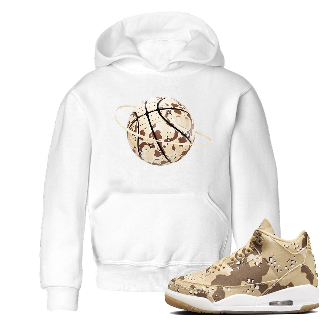 AJ3 Desert Camo shirts to match jordans Camo Basketball Planet sneaker match tees Air Jordan 3 Desert Camo SNRT Sneaker Tees streetwear brand Baby and Youth White 1 cotton tee