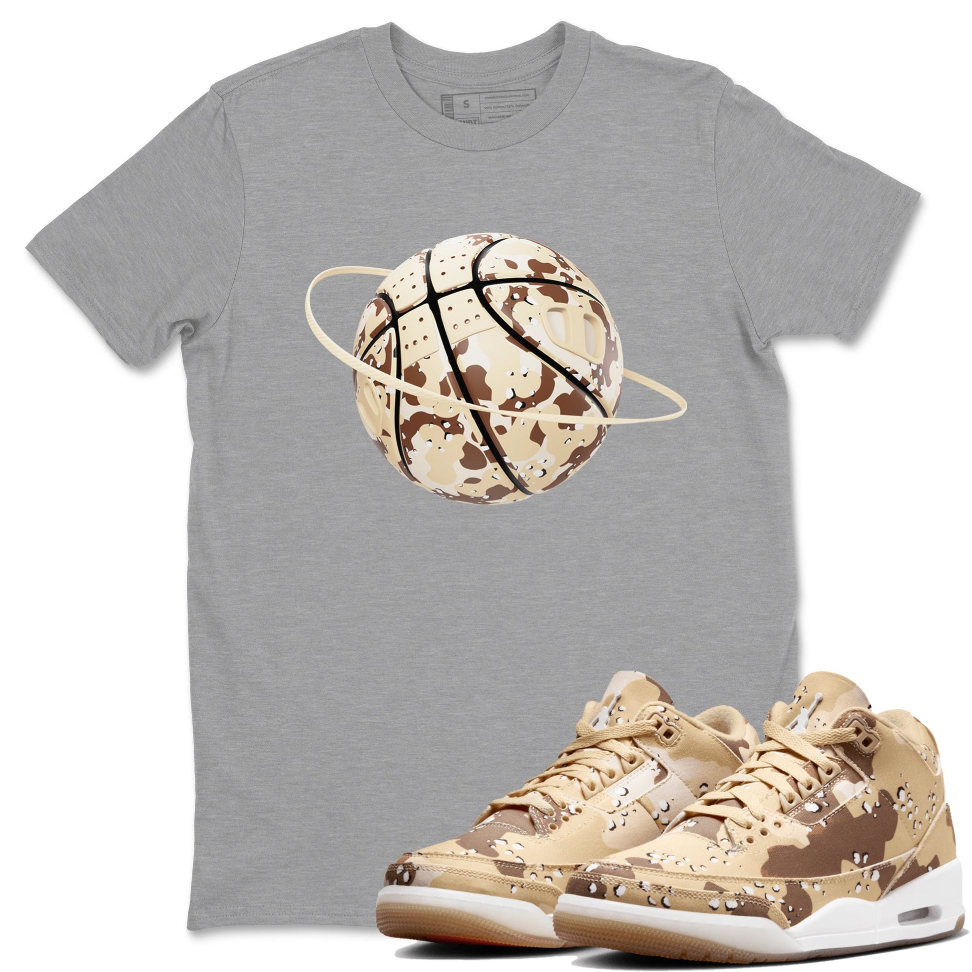 AJ3 Desert Camo shirts to match jordans Camo Basketball Planet sneaker match tees Air Jordan 3 Desert Camo SNRT Sneaker Tees streetwear brand Heather Grey 1 unisex cotton tee