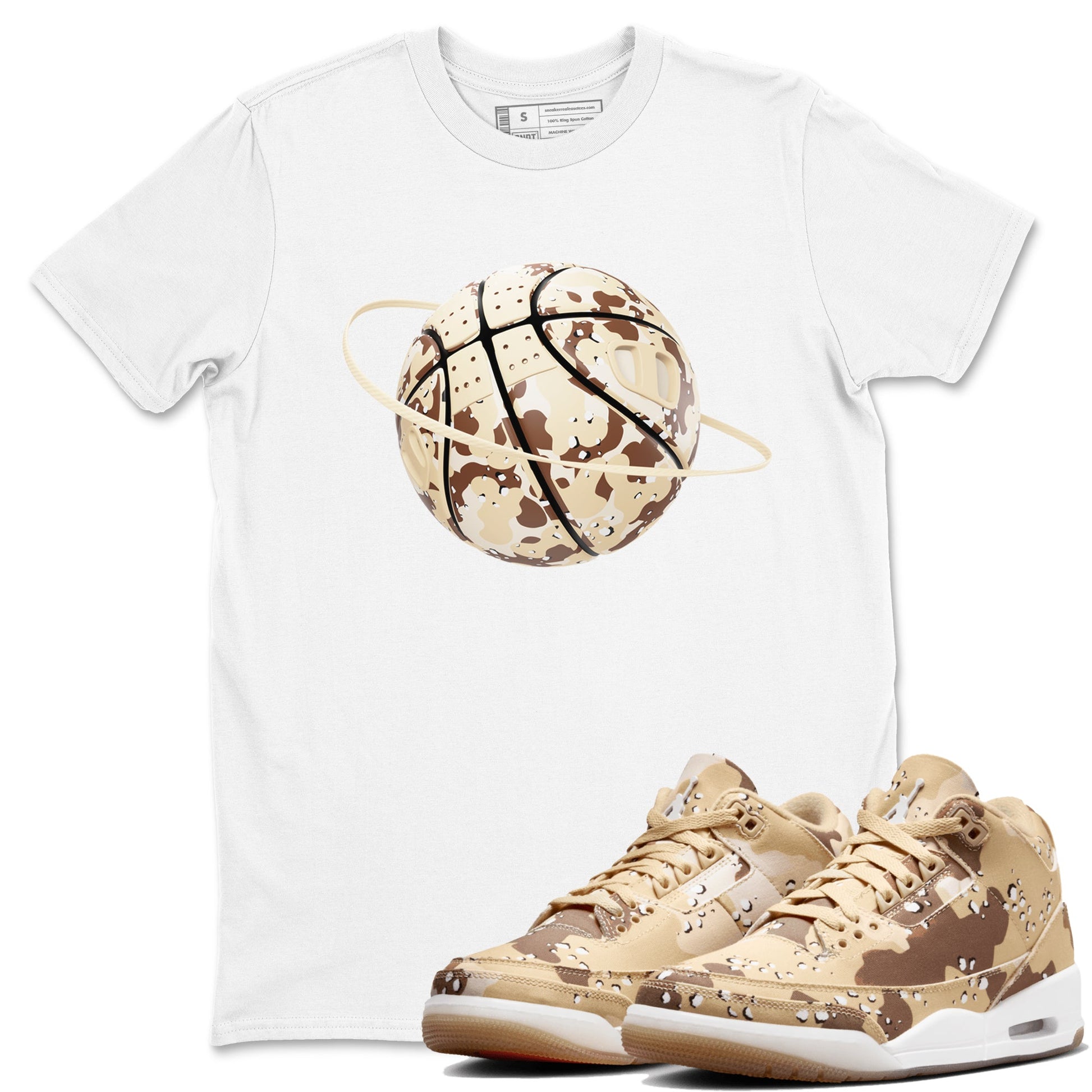AJ3 Desert Camo shirts to match jordans Camo Basketball Planet sneaker match tees Air Jordan 3 Desert Camo SNRT Sneaker Tees streetwear brand White 1 unisex cotton tee