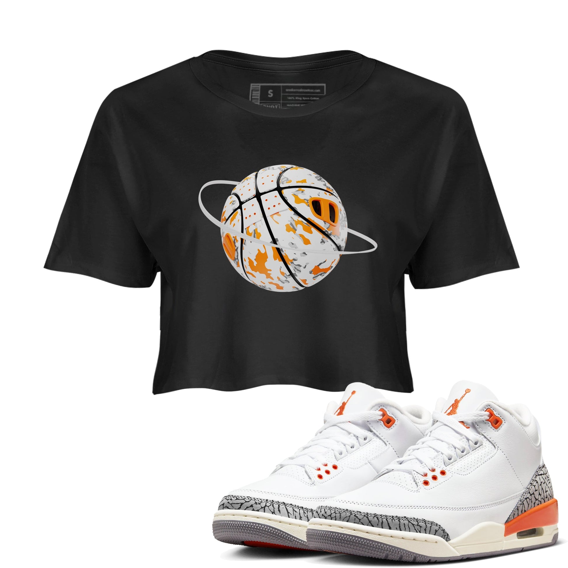 3s Georgia Peach shirt to match jordans Camo Basketball Planet sneaker tees Air Jordan 3 Georgia Peach SNRT Sneaker Release Tees Black 1 crop length shirt