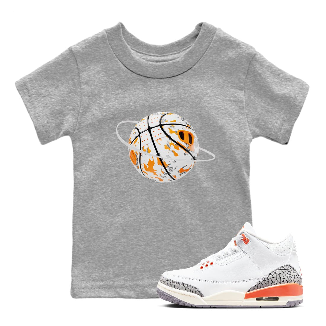 3s Georgia Peach shirt to match jordans Camo Basketball Planet sneaker tees Air Jordan 3 Georgia Peach SNRT sneaker release tees baby toddler Heather Grey 1 cotton Shirt
