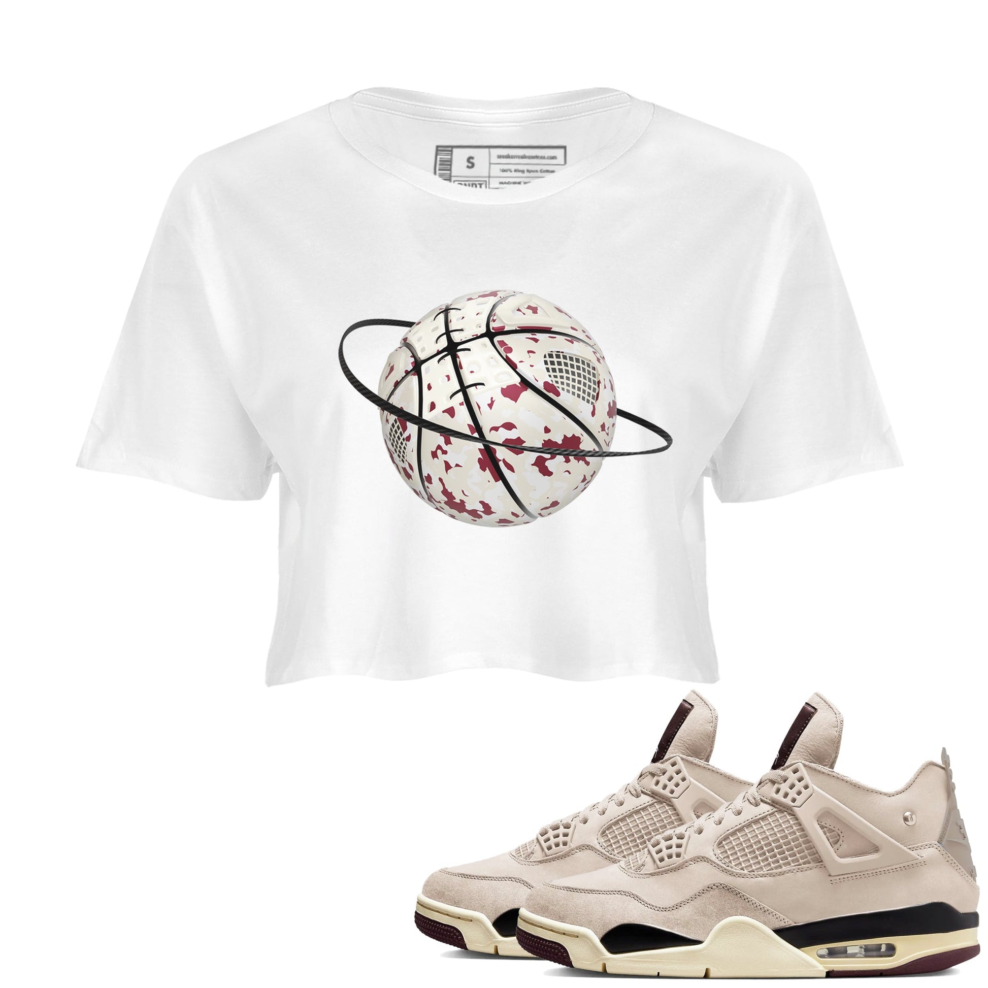 4s A Ma Maniere x Fossil Stone shirts to match jordans Camo Basketball Planet sneaker match tees Air Jordan 4 A Ma Maniere x Fossil Stone match shoes to clothes SNRT Sneaker Tees unisex cotton White 1 crop tee