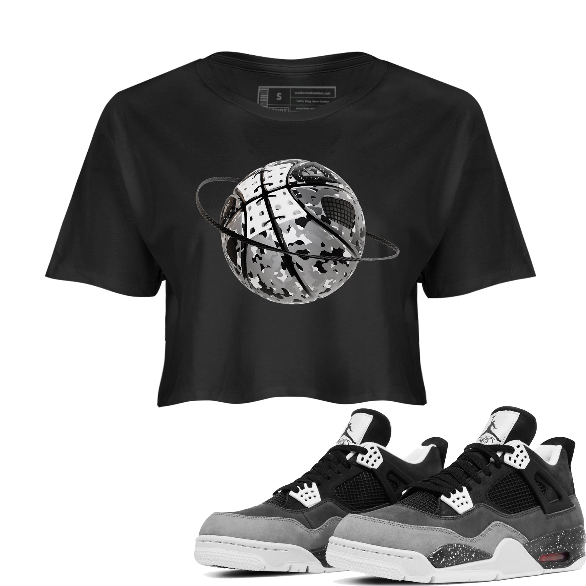 4s Fear shirts to match jordans Camo Basketball Planet sneaker match tees Air Jordan 4 Fear match shoes to clothes SNRT Sneaker Tees unisex cotton Black 1 crop tee