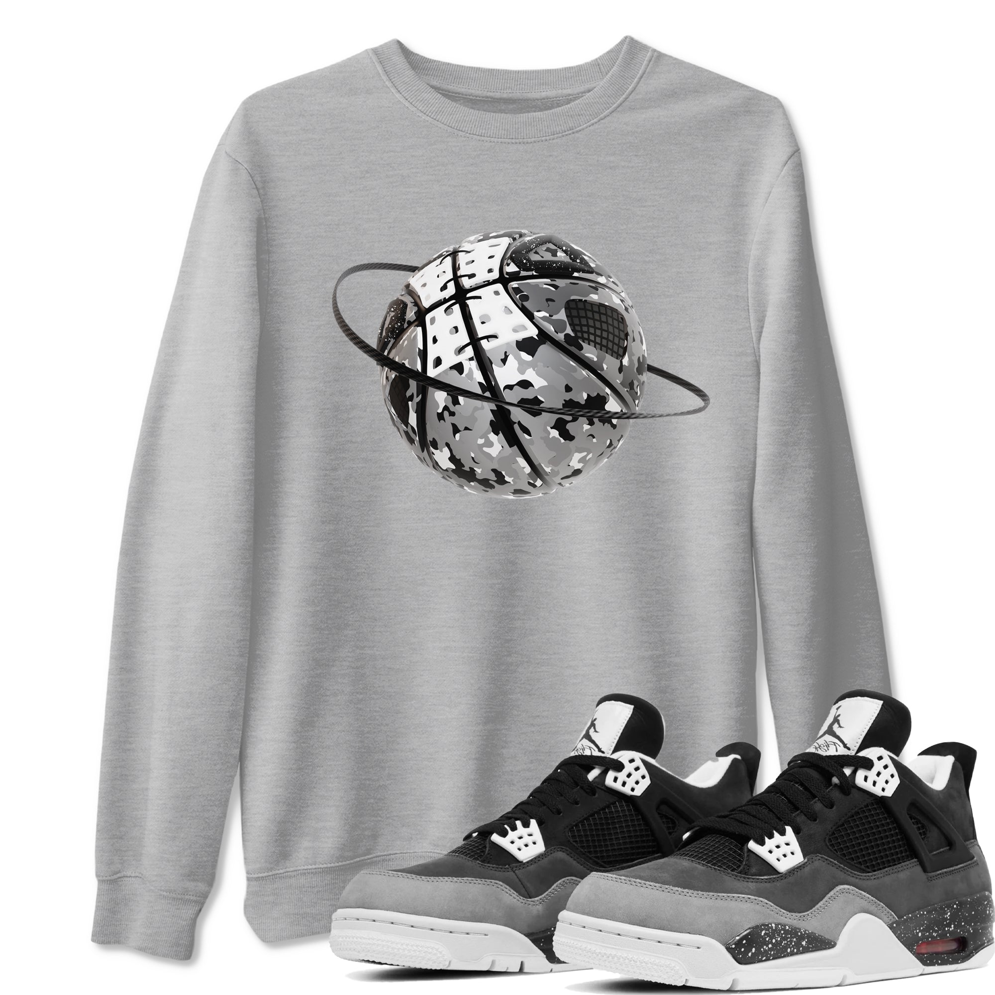 4s Fear shirts to match jordans Camo Basketball Planet sneaker match tees Air Jordan 4 Fear match shoes to clothes SNRT Sneaker Tees unisex cotton Heather Grey 1 shirts