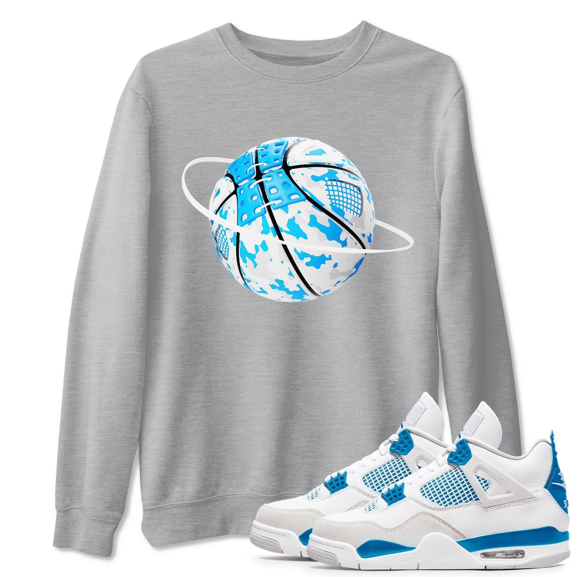 Air Jordan 4 Industrial Blue shirt to match jordans Camo Basketball Planet sneaker tees Air Jordan 4 Military Blue SNRT Sneaker Release Tees unisex cotton Heather Grey 1 crew neck shirt