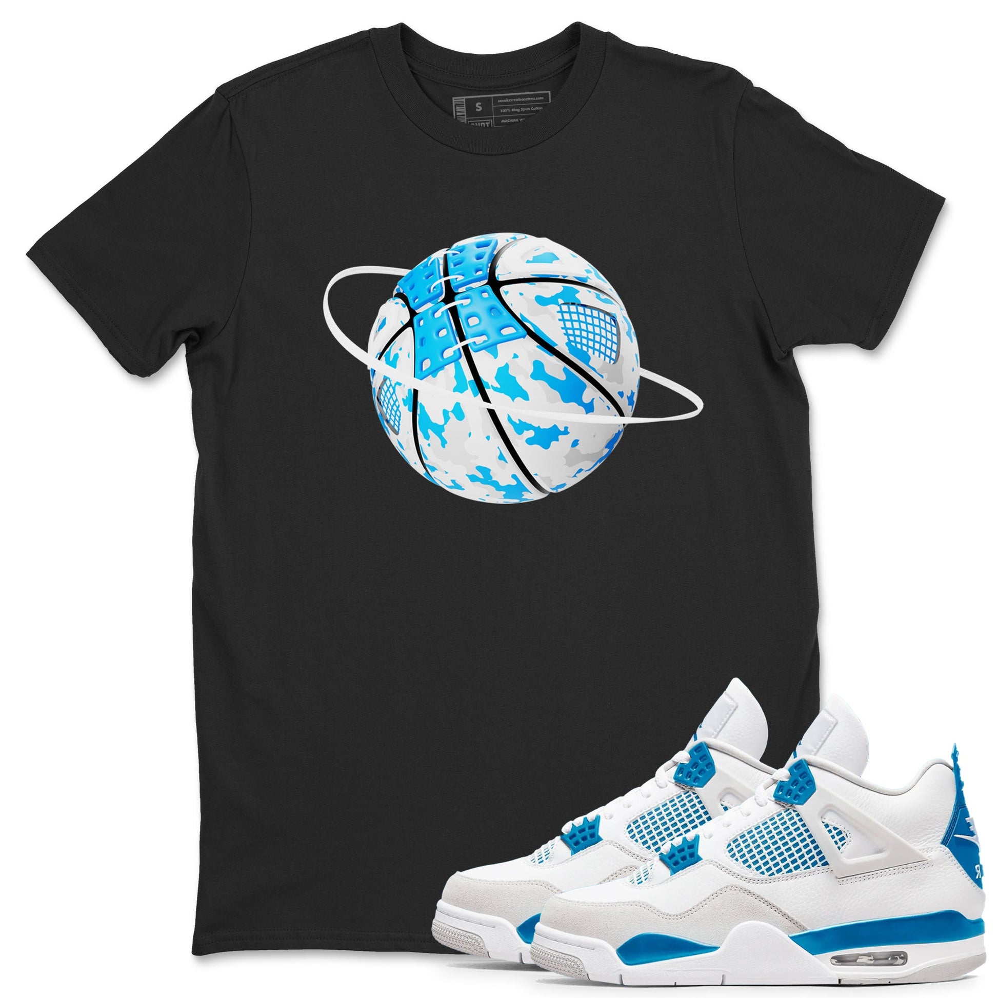 Air Jordan 4 Industrial Blue shirt to match jordans Camo Basketball Planet sneaker tees Air Jordan 4 Military Blue SNRT Sneaker Release Tees unisex cotton Black 1 crew neck shirt