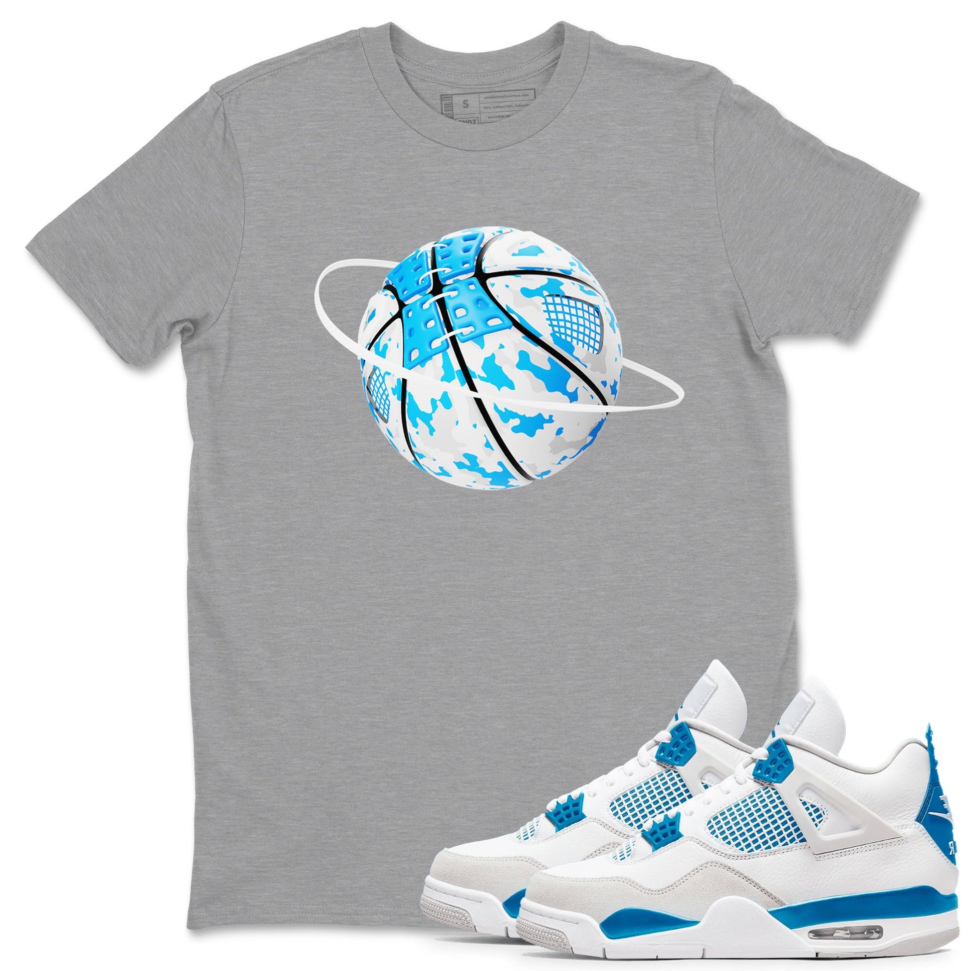 Air Jordan 4 Industrial Blue shirt to match jordans Camo Basketball Planet sneaker tees Air Jordan 4 Military Blue SNRT Sneaker Release Tees unisex cotton Heather Grey 1 crew neck shirt