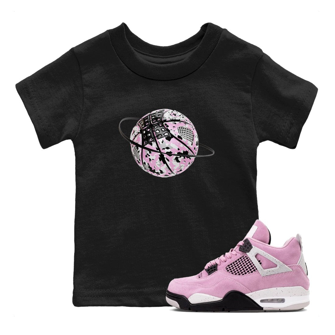 4s Retro Orchid shirts to match jordans Camo Basketball Planet sneaker match tees Air Jordan 4 WMNS Orchid match shoes to clothes SNRT Sneaker Tees Youth Baby Black 1 tee