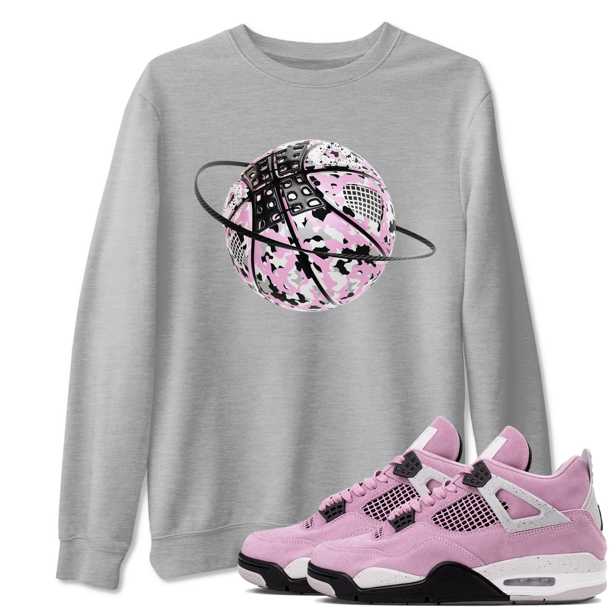 4s Retro Orchid shirts to match jordans Camo Basketball Planet sneaker match tees Air Jordan 4 WMNS Orchid match shoes to clothes SNRT Sneaker Tees unisex cotton Heather Grey 1 shirts
