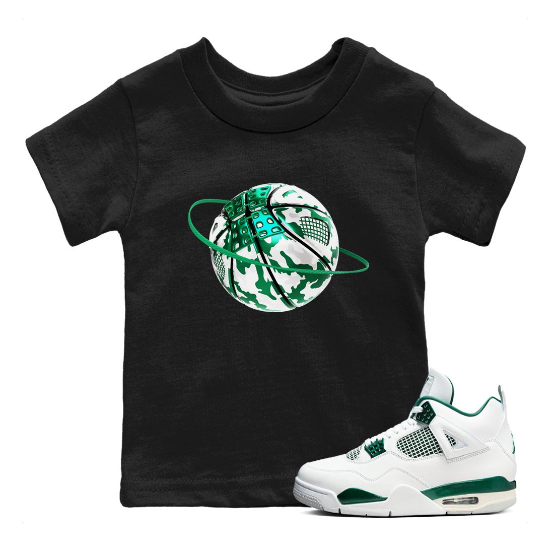 4s Oxidized Green shirts to match jordans Camo Basketball Planet sneaker match tees Air Jordan 4 Oxidized Green SNRT Sneaker Tees streetwear brand Baby and Youth Black 1 cotton tee