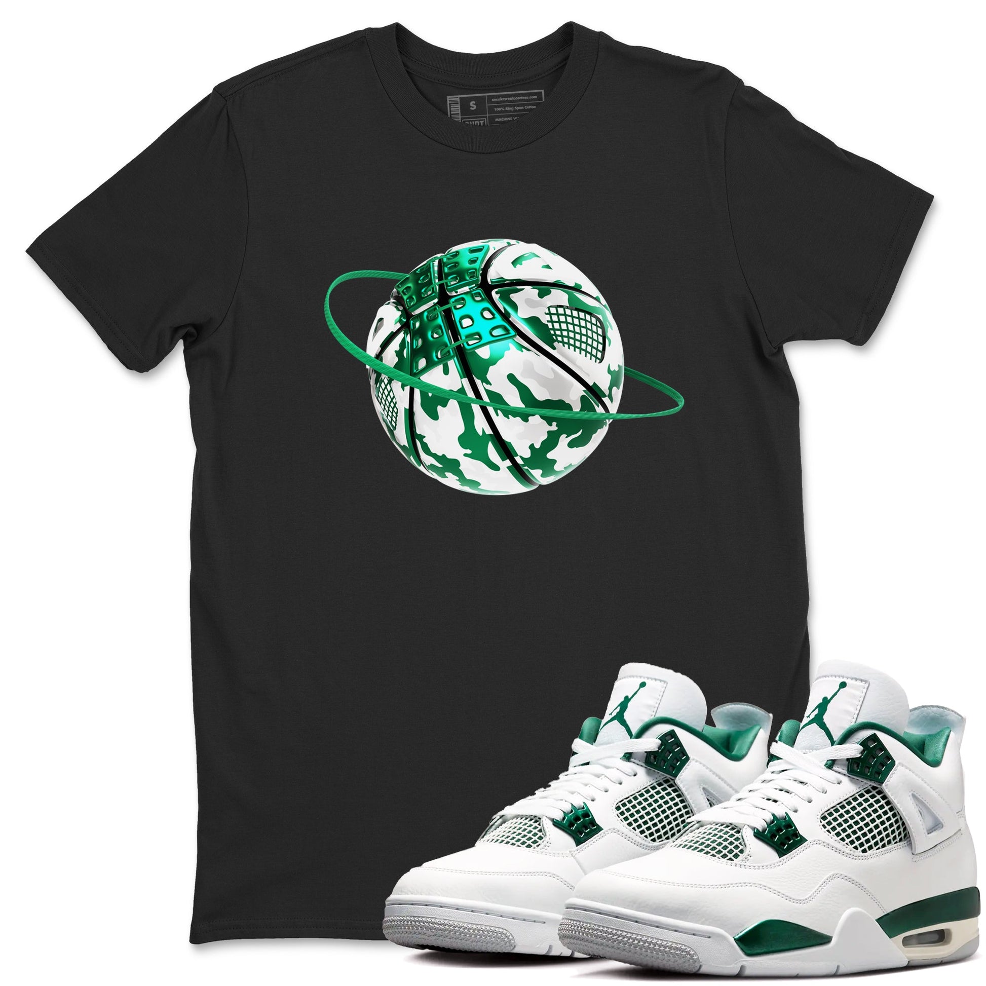 4s Oxidized Green shirts to match jordans Camo Basketball Planet sneaker match tees Air Jordan 4 Oxidized Green SNRT Sneaker Tees streetwear brand Black 1 unisex cotton tee