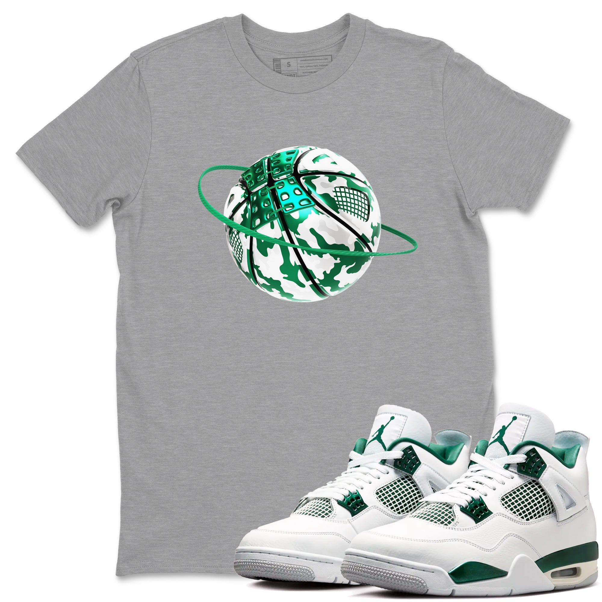 4s Oxidized Green shirts to match jordans Camo Basketball Planet sneaker match tees Air Jordan 4 Oxidized Green SNRT Sneaker Tees streetwear brand Heather Grey 1 unisex cotton tee