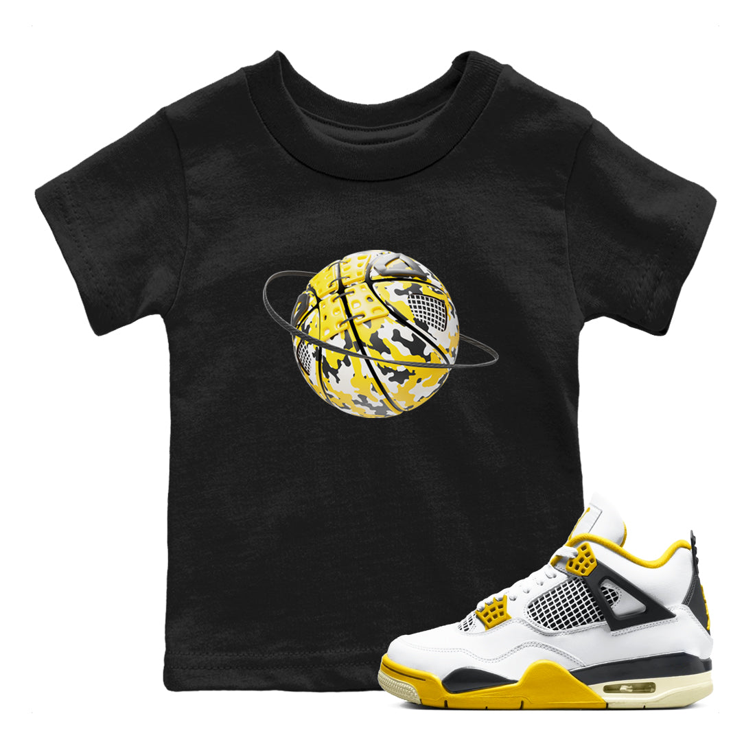 Camo Basketball Kids Tops - Air Jordan 4 Vivid Sulfur - SNRT Sneaker T-shirts