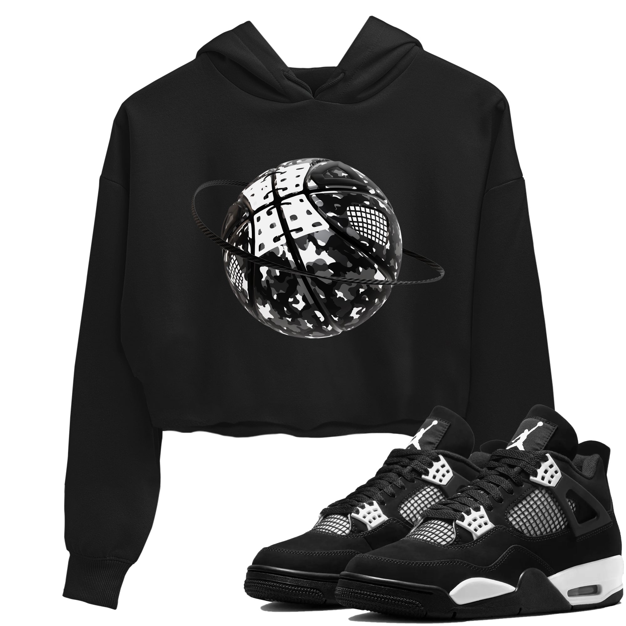 4s White Thunder shirts to match jordans Camo Basketball Planet sneaker match tees Air Jordan 4 White Thunder SNRT Sneaker Release Tees unisex cotton Black 1 Crop Shirts