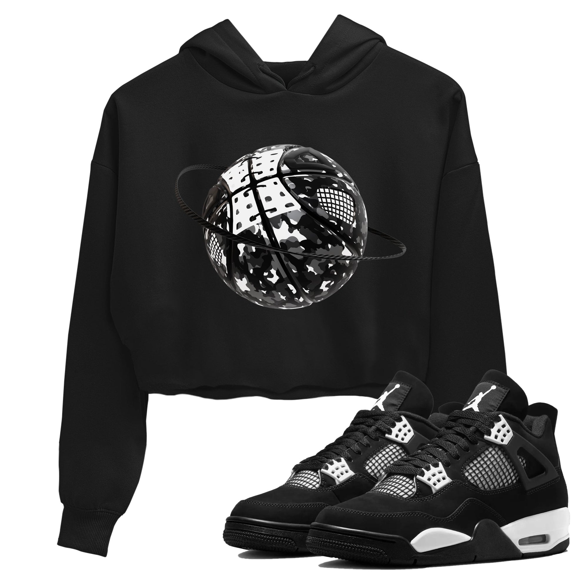 4s White Thunder shirts to match jordans Camo Basketball Planet sneaker match tees Air Jordan 4 White Thunder SNRT Sneaker Release Tees unisex cotton Black 1 Crop Shirts
